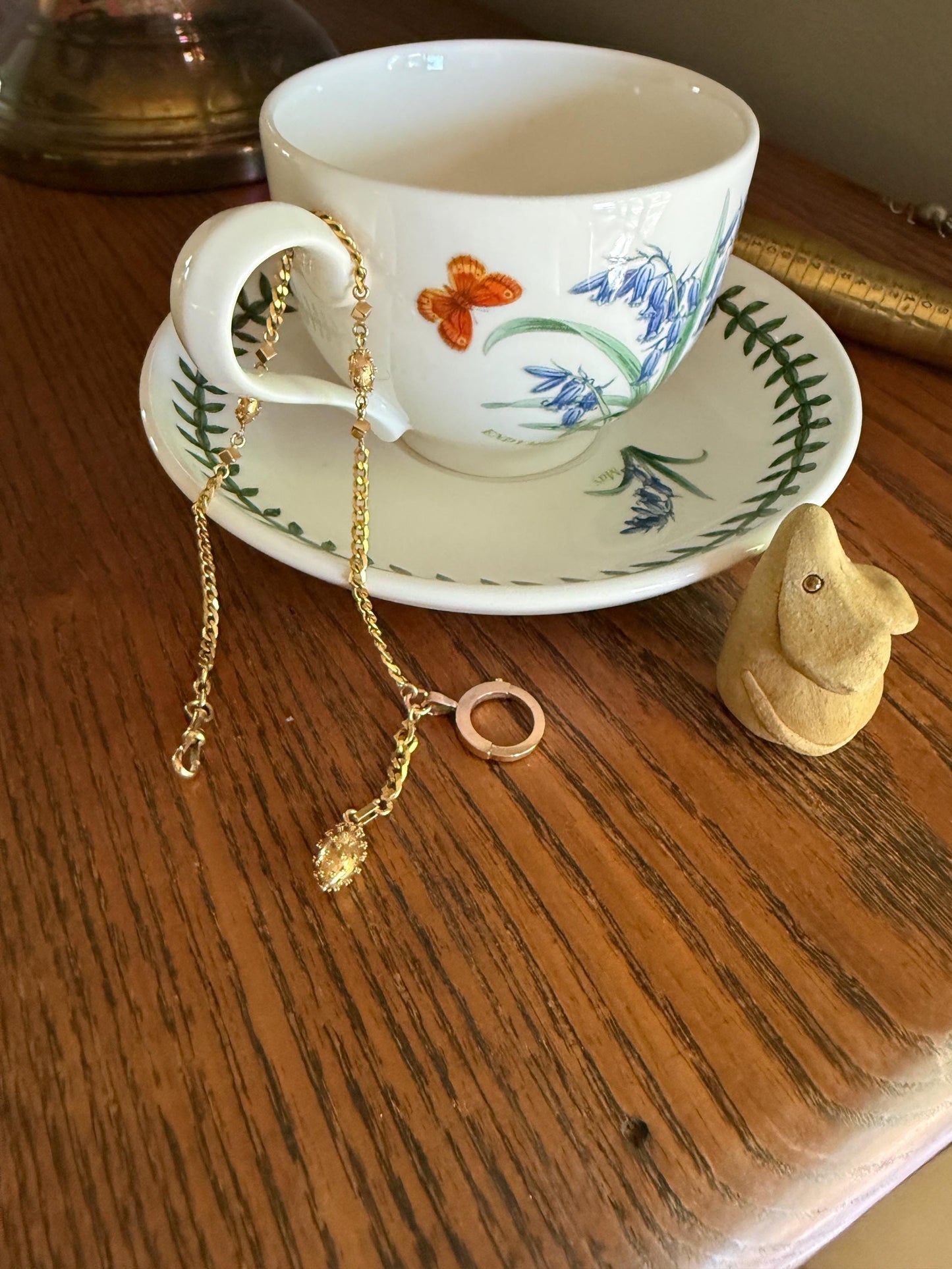 French Antique Albertina Watch Chain Cube Sputnik Ball Rivet Charms 9.3g 18k GOLD Solid Curb Link XL Spring Ring Extender Bracelet Connector