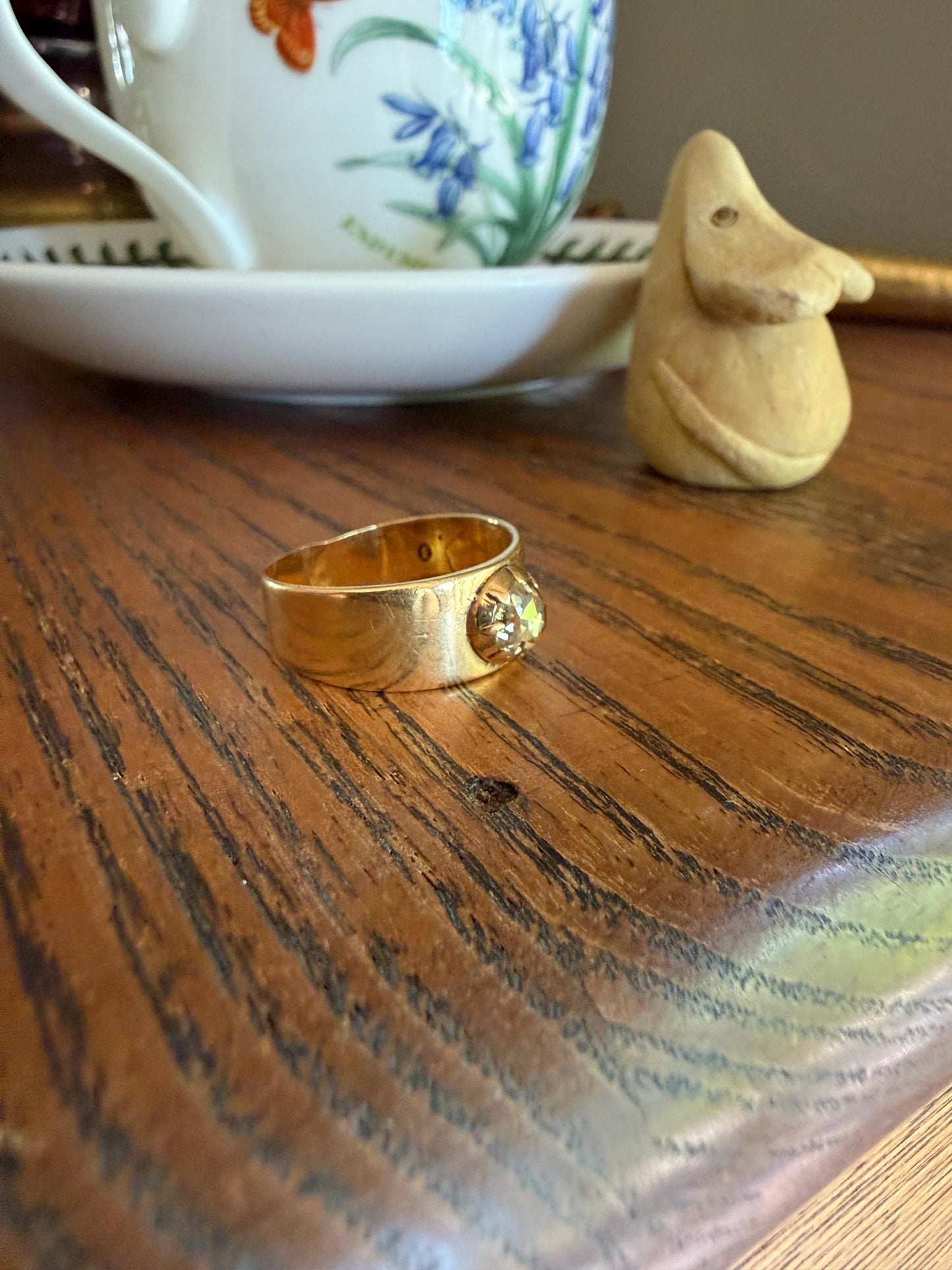 CHUNKY Antique Dome 5.9mm Rose Cut Diamond Ring 8.3mm Wide Cigar Band 4.5g 18k Gold Unisex Stacker Peachy Golden Champagne Disco Ball Collet