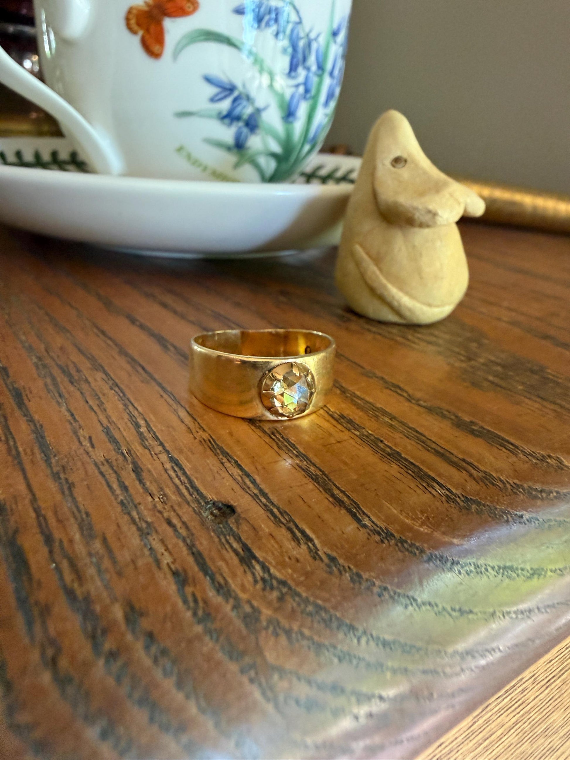 CHUNKY Antique Dome 5.9mm Rose Cut Diamond Ring 8.3mm Wide Cigar Band 4.5g 18k Gold Unisex Stacker Peachy Golden Champagne Disco Ball Collet