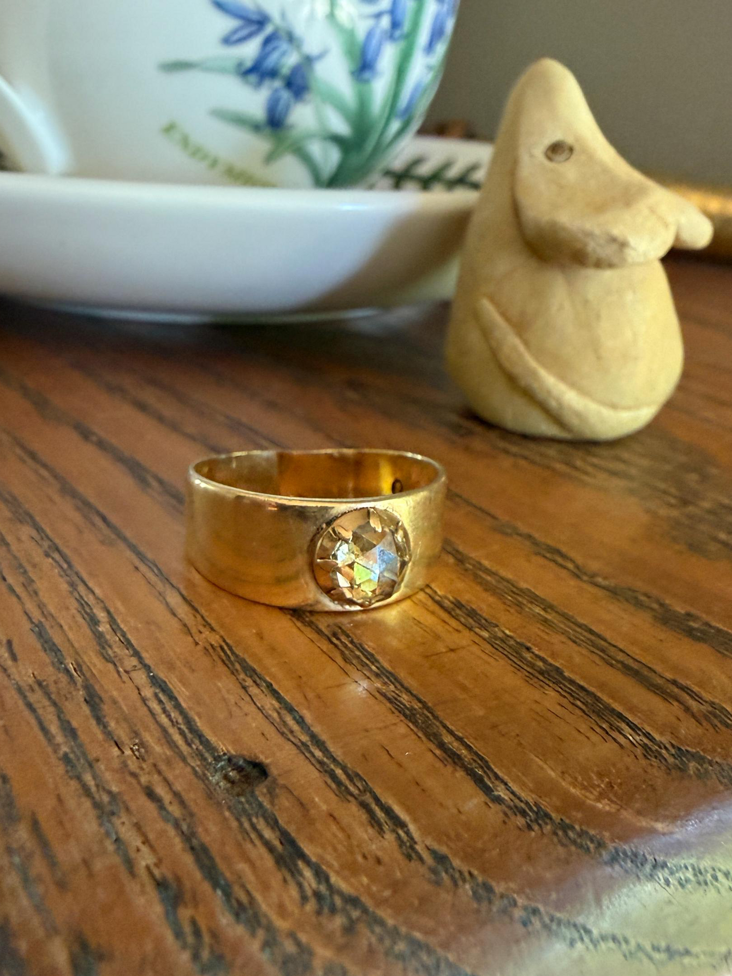 CHUNKY Antique Dome 5.9mm Rose Cut Diamond Ring 8.3mm Wide Cigar Band 4.5g 18k Gold Unisex Stacker Peachy Golden Champagne Disco Ball Collet