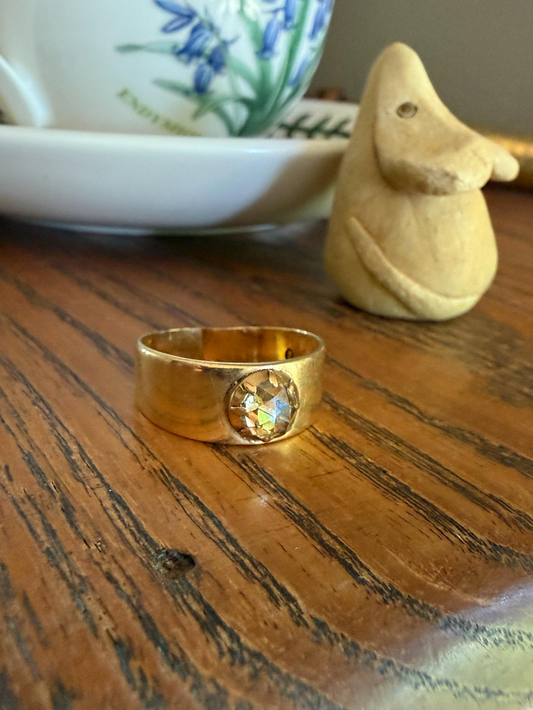 CHUNKY Antique Dome 5.9mm Rose Cut Diamond Ring 8.3mm Wide Cigar Band 4.5g 18k Gold Unisex Stacker Peachy Golden Champagne Disco Ball Collet