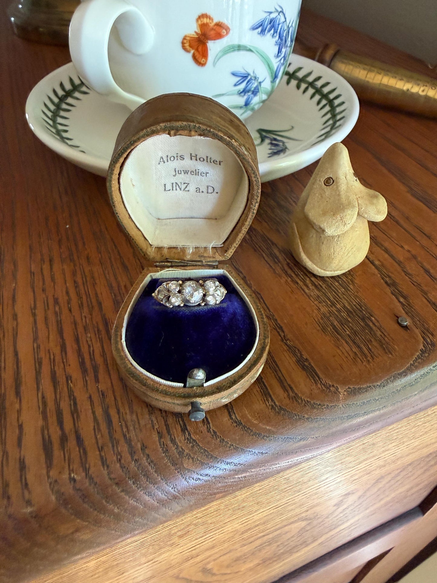 Antique Seven Stone Rose Cut DIAMOND Ring Floral Engraved Ring Butt 18k Gold Silver Collets Georgian Revival Ornate Linear Rivet Detail