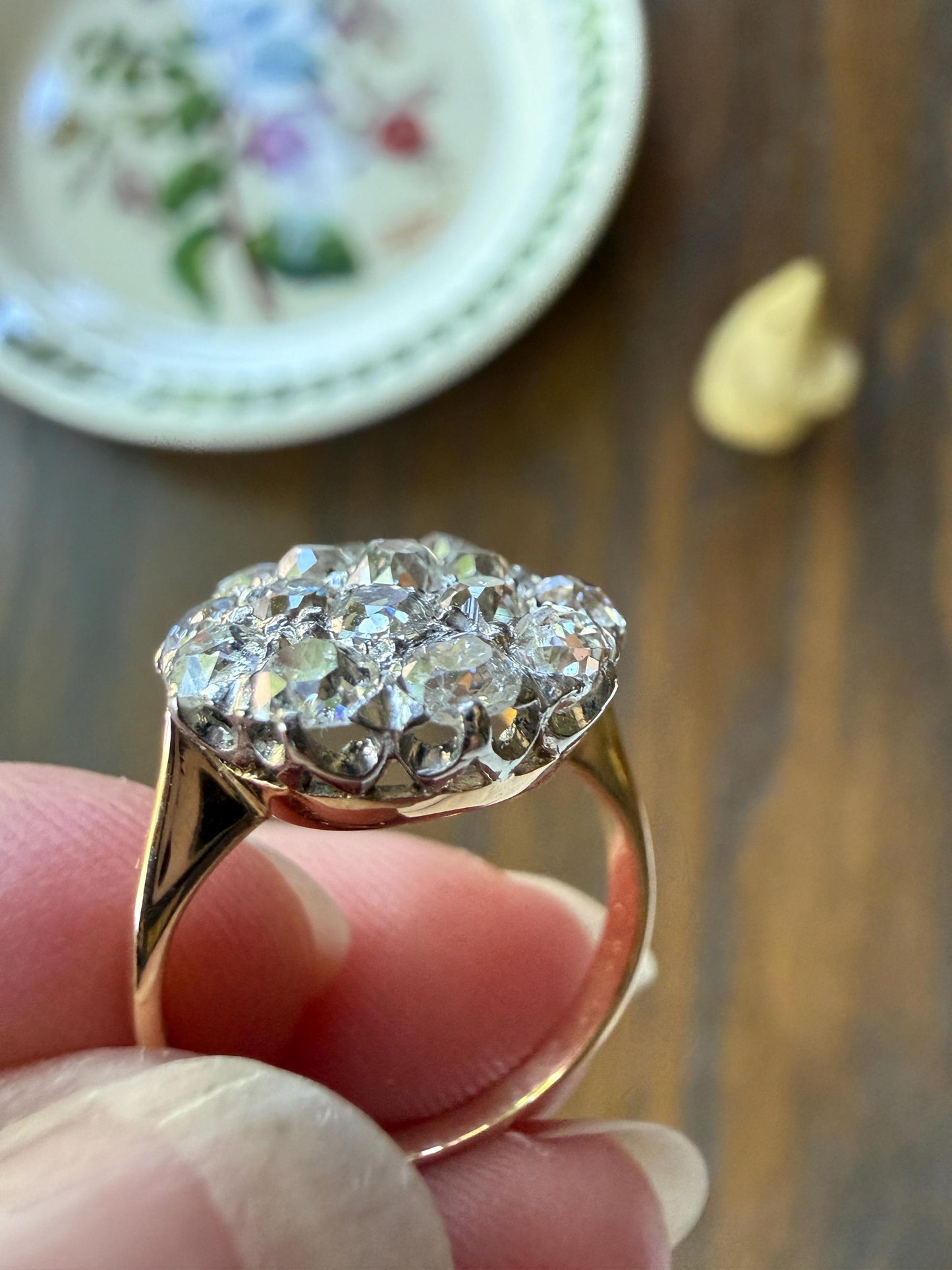 Antique 1.75 Carat Chunky Old Mine Cut DIAMOND Cobblestone Cluster Ring 18k Gold Sparkly Texture Circular