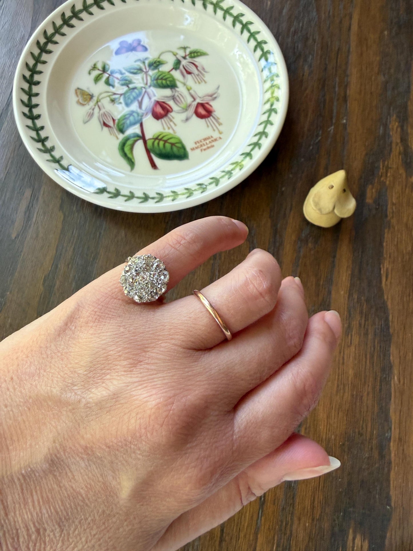 Antique 1.75 Carat Chunky Old Mine Cut DIAMOND Cobblestone Cluster Ring 18k Gold Sparkly Texture Circular