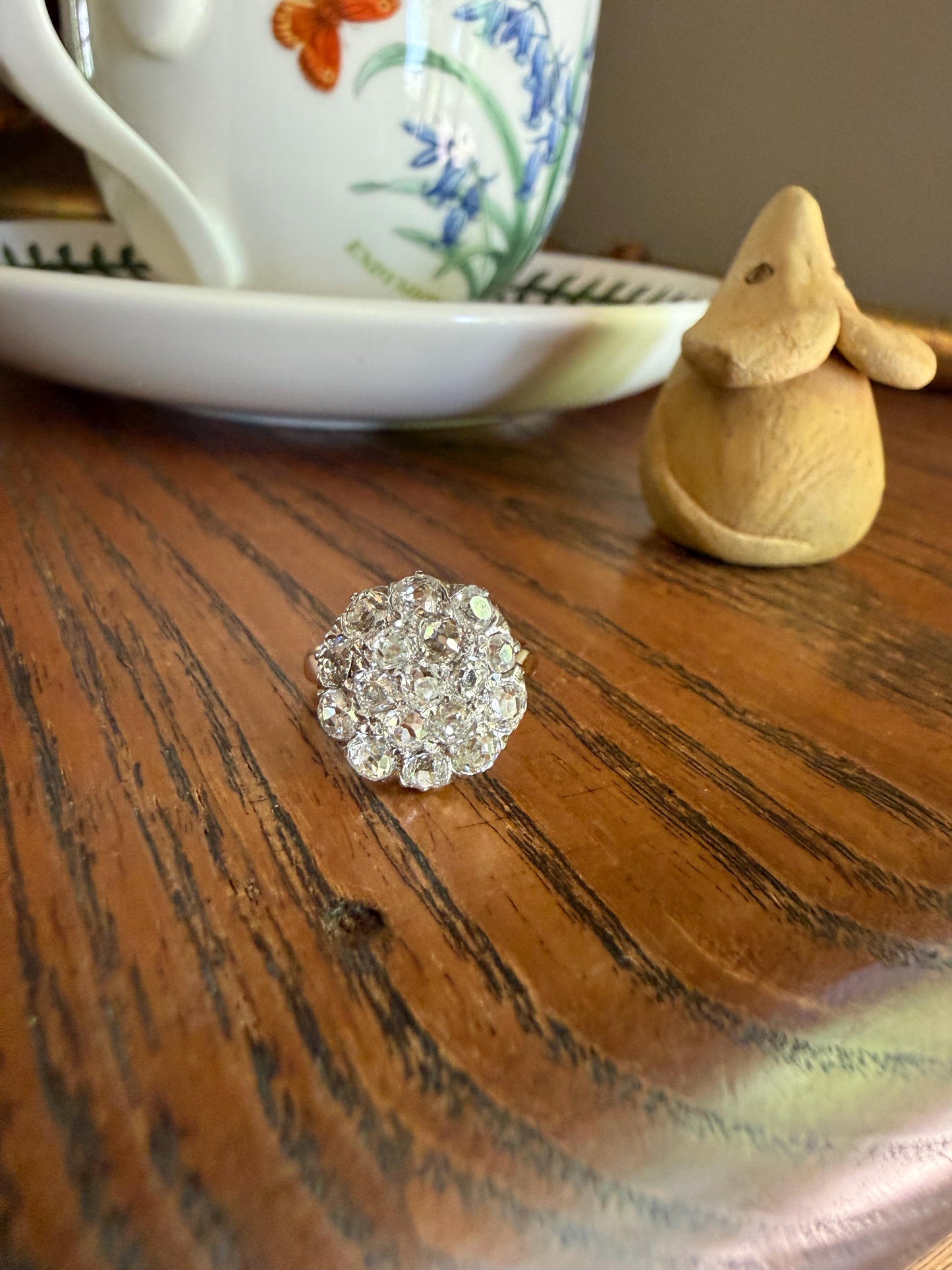 Antique 1.75 Carat Chunky Old Mine Cut DIAMOND Cobblestone Cluster Ring 18k Gold Sparkly Texture Circular