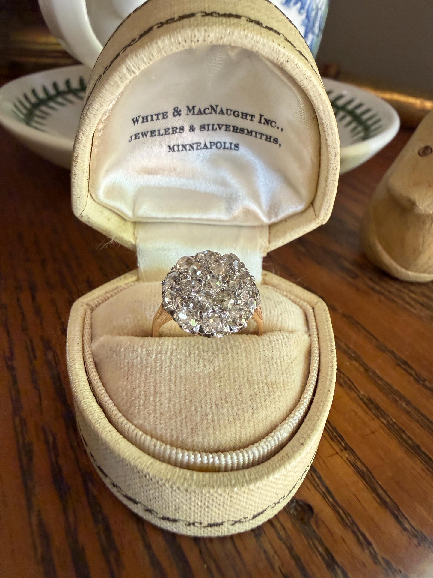 Antique 1.75 Carat Chunky Old Mine Cut DIAMOND Cobblestone Cluster Ring 18k Gold Sparkly Texture Circular