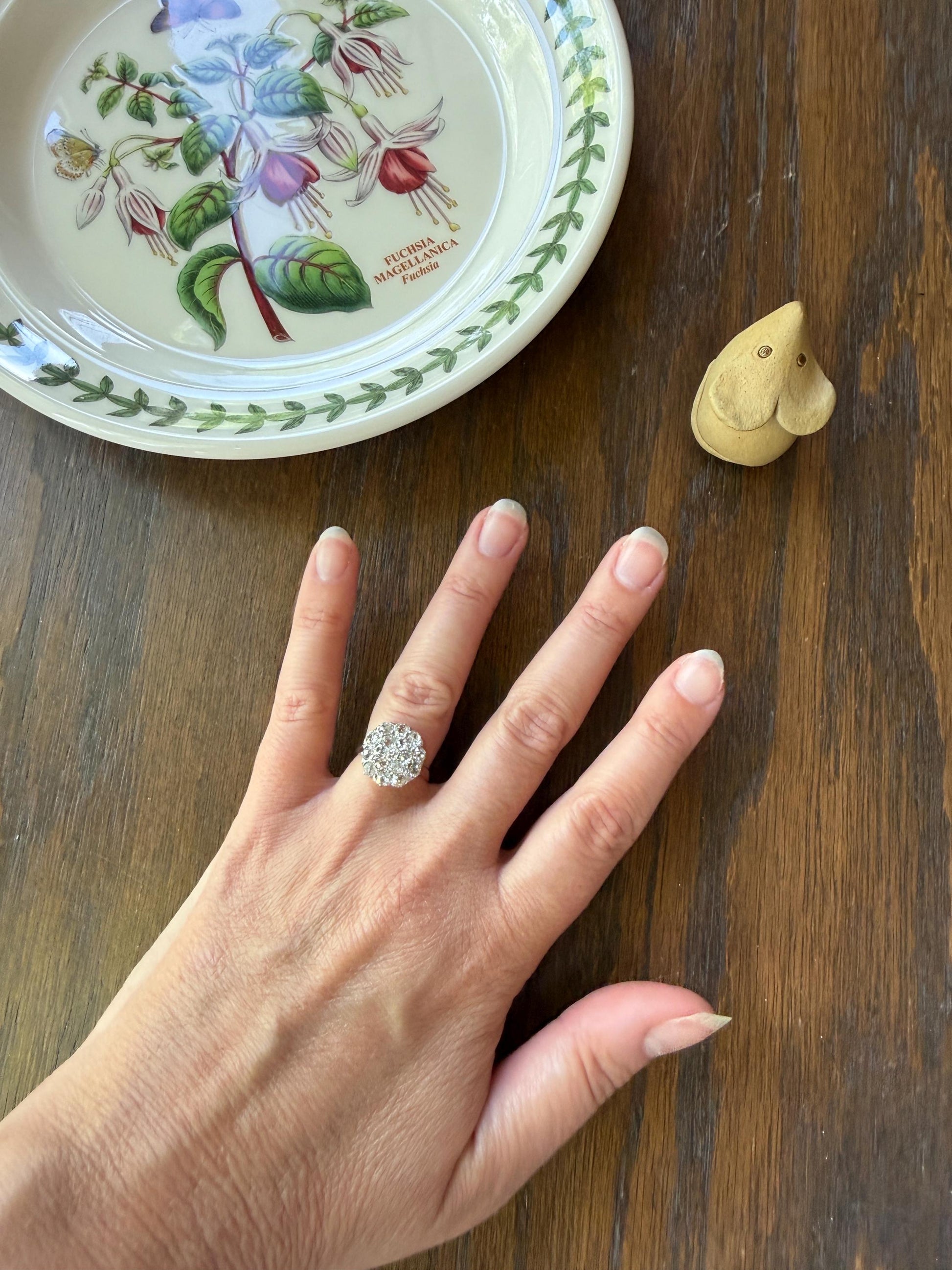 Antique 1.75 Carat Chunky Old Mine Cut DIAMOND Cobblestone Cluster Ring 18k Gold Sparkly Texture Circular