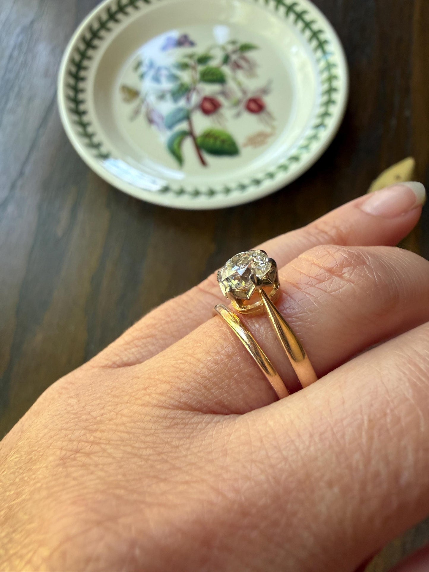 Antique 1.2 CARAT Natural Old Mine Cushion Elongated DIAMOND Solitaire Engagement Ring 18k Gold Solid Yellow Prong