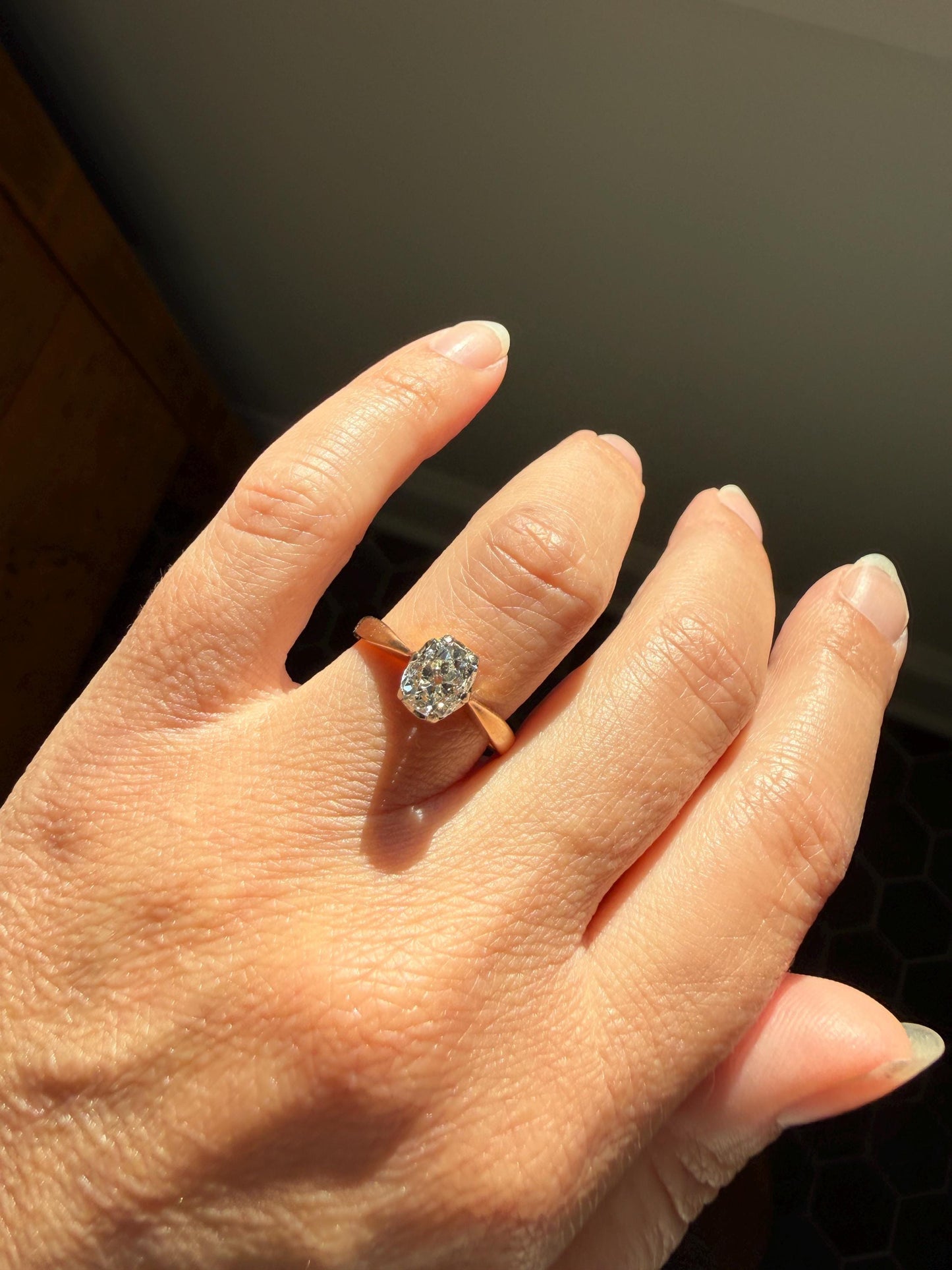Antique 1.2 CARAT Natural Old Mine Cushion Elongated DIAMOND Solitaire Engagement Ring 18k Gold Solid Yellow Prong