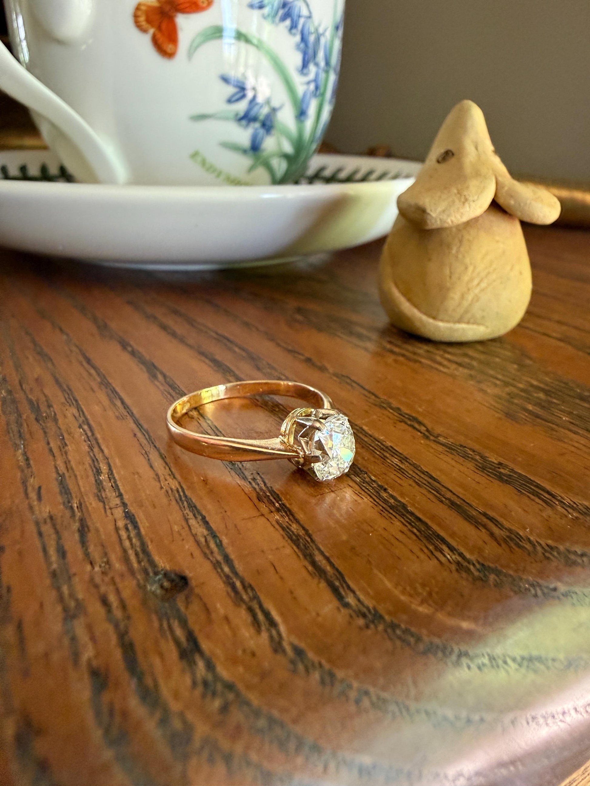 Antique 1.2 CARAT Natural Old Mine Cushion Elongated DIAMOND Solitaire Engagement Ring 18k Gold Solid Yellow Prong