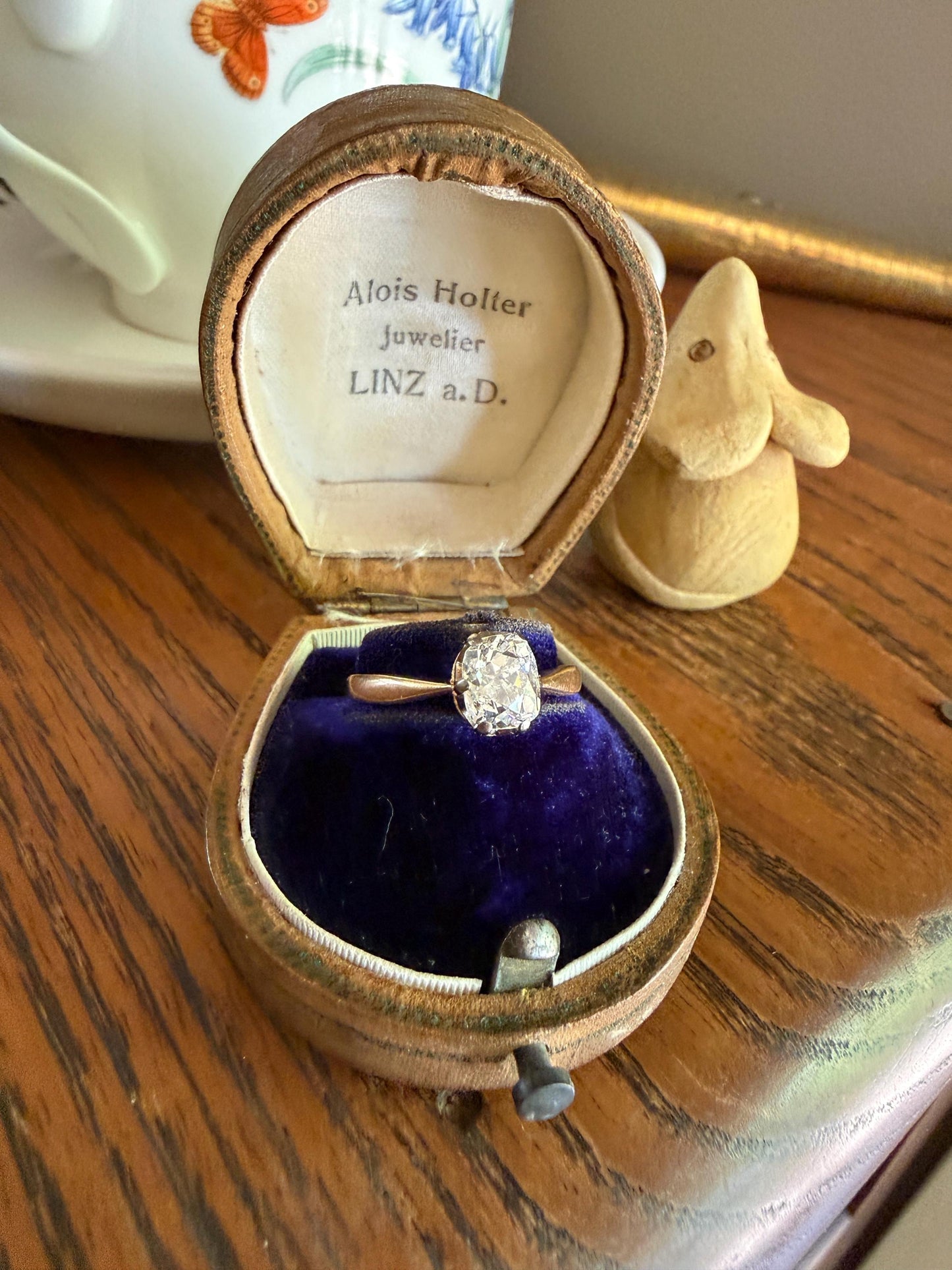 Antique 1.2 CARAT Natural Old Mine Cushion Elongated DIAMOND Solitaire Engagement Ring 18k Gold Solid Yellow Prong
