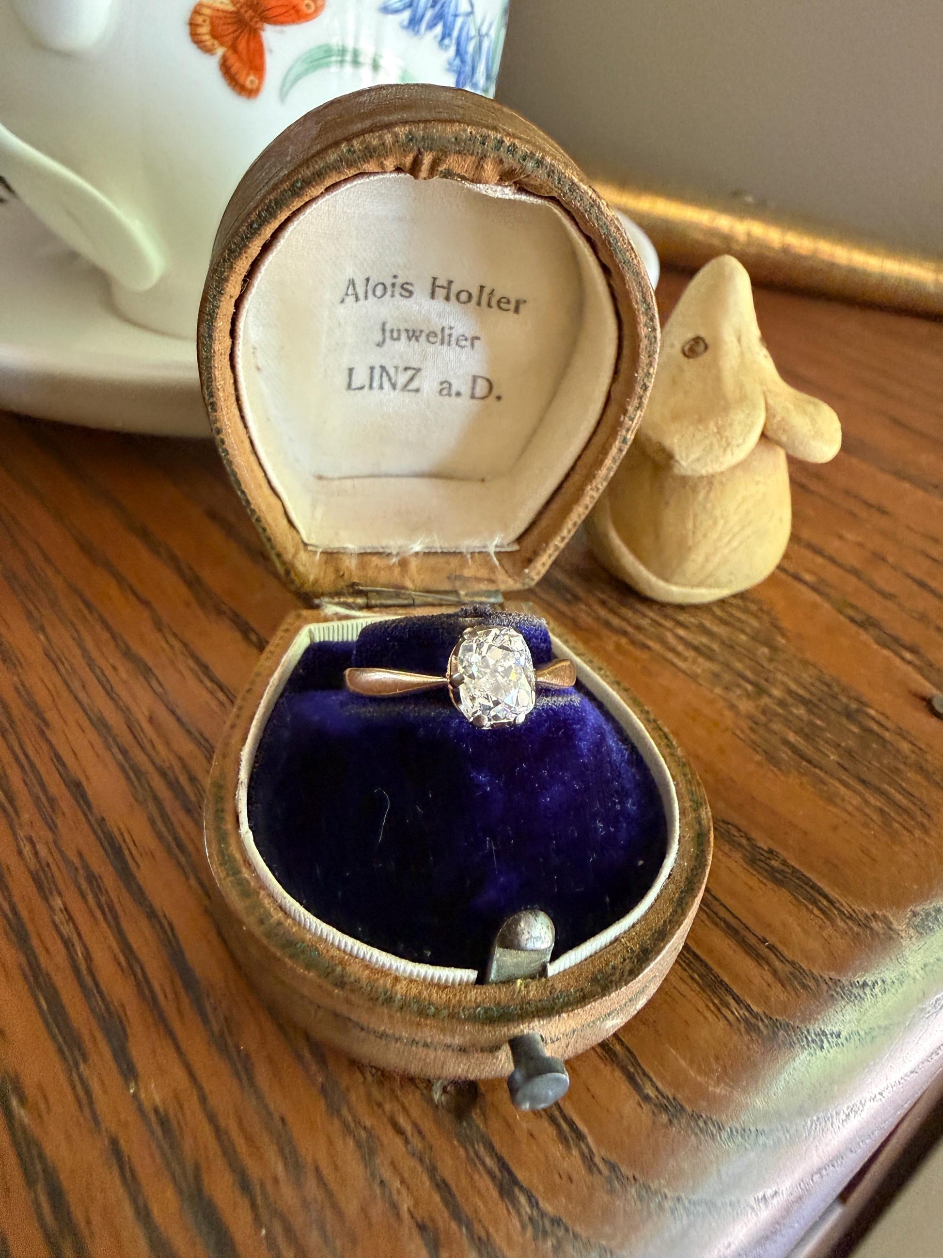 Antique 1.2 CARAT Natural Old Mine Cushion Elongated DIAMOND Solitaire Engagement Ring 18k Gold Solid Yellow Prong
