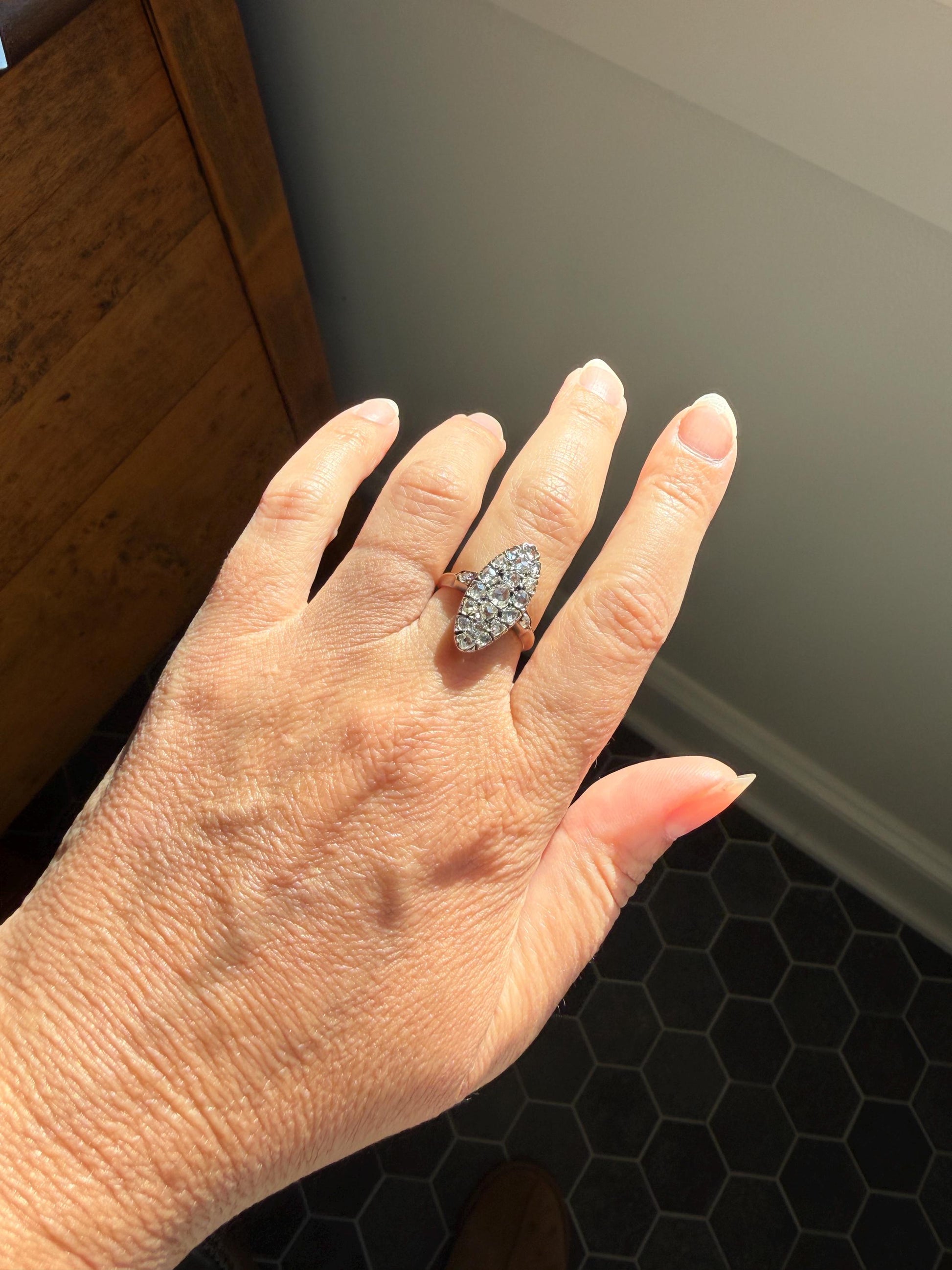 Rose Cut DIAMOND Natural Cluster Navette French Antique 18k Gold Silver Chunky Pear Disco Ball Cobblestone 1.6 Carat Face Up Victorian
