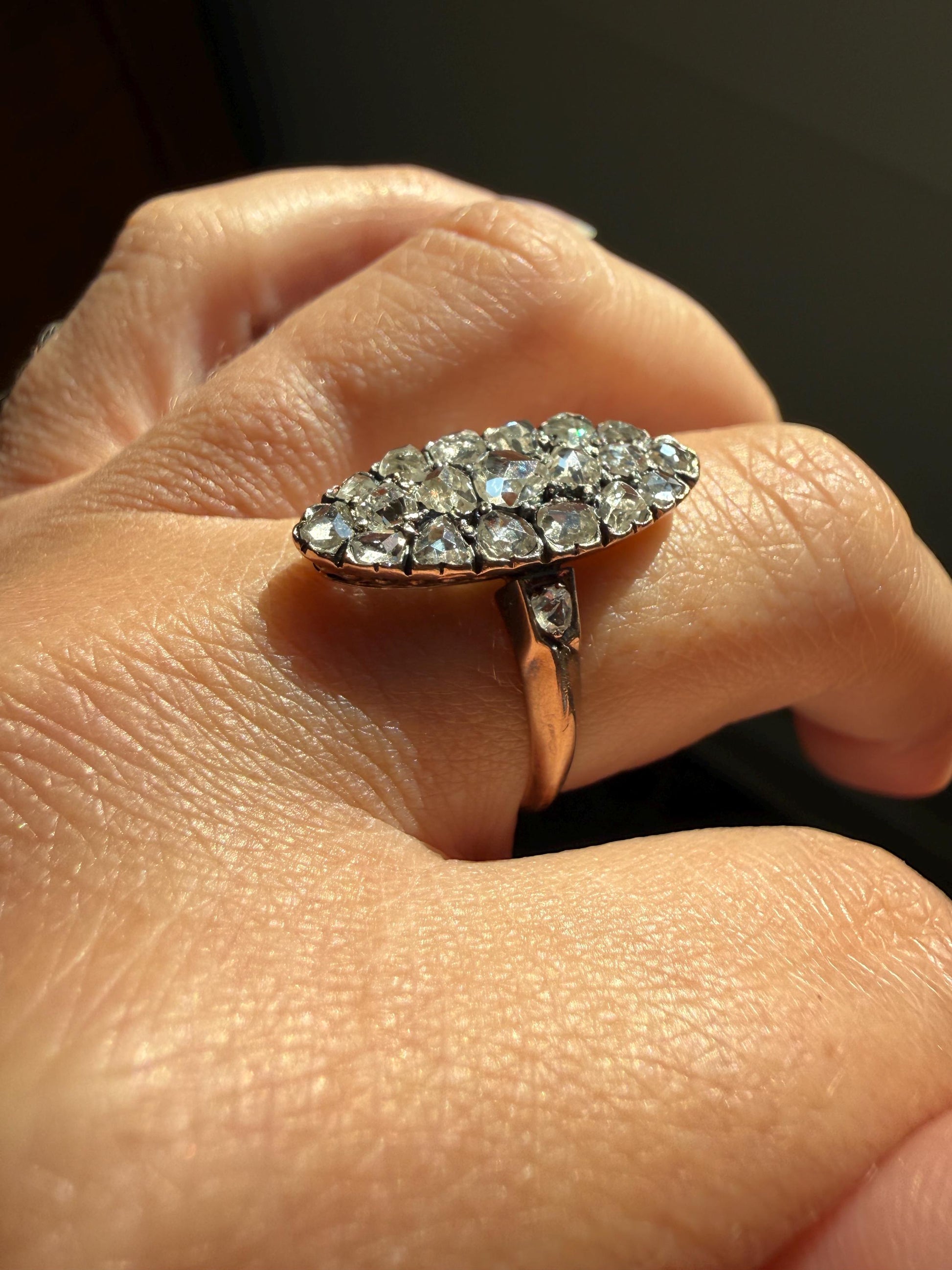 Rose Cut DIAMOND Natural Cluster Navette French Antique 18k Gold Silver Chunky Pear Disco Ball Cobblestone 1.6 Carat Face Up Victorian