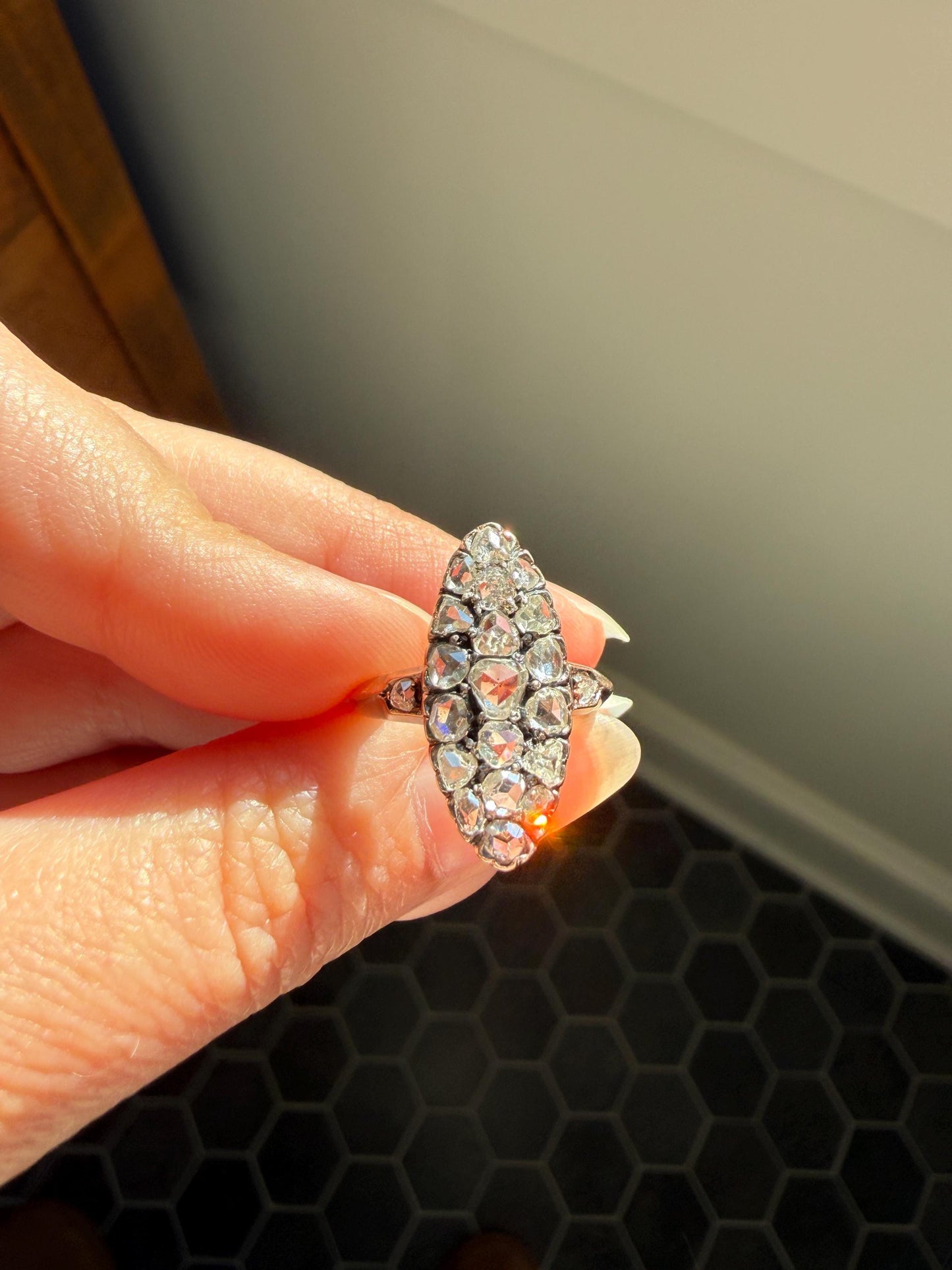 Rose Cut DIAMOND Natural Cluster Navette French Antique 18k Gold Silver Chunky Pear Disco Ball Cobblestone 1.6 Carat Face Up Victorian