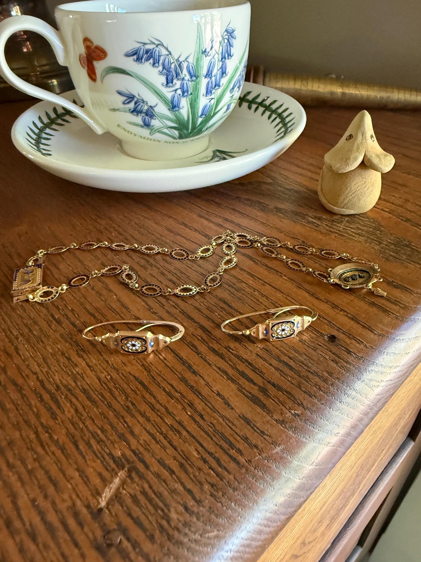 FLORAL Antique FRENCH Regional Enamel 18k Gold Poissarde Hoop Dangle EARRINGS Victorian Gift Belle Epoque Bridal Something Old & Blue