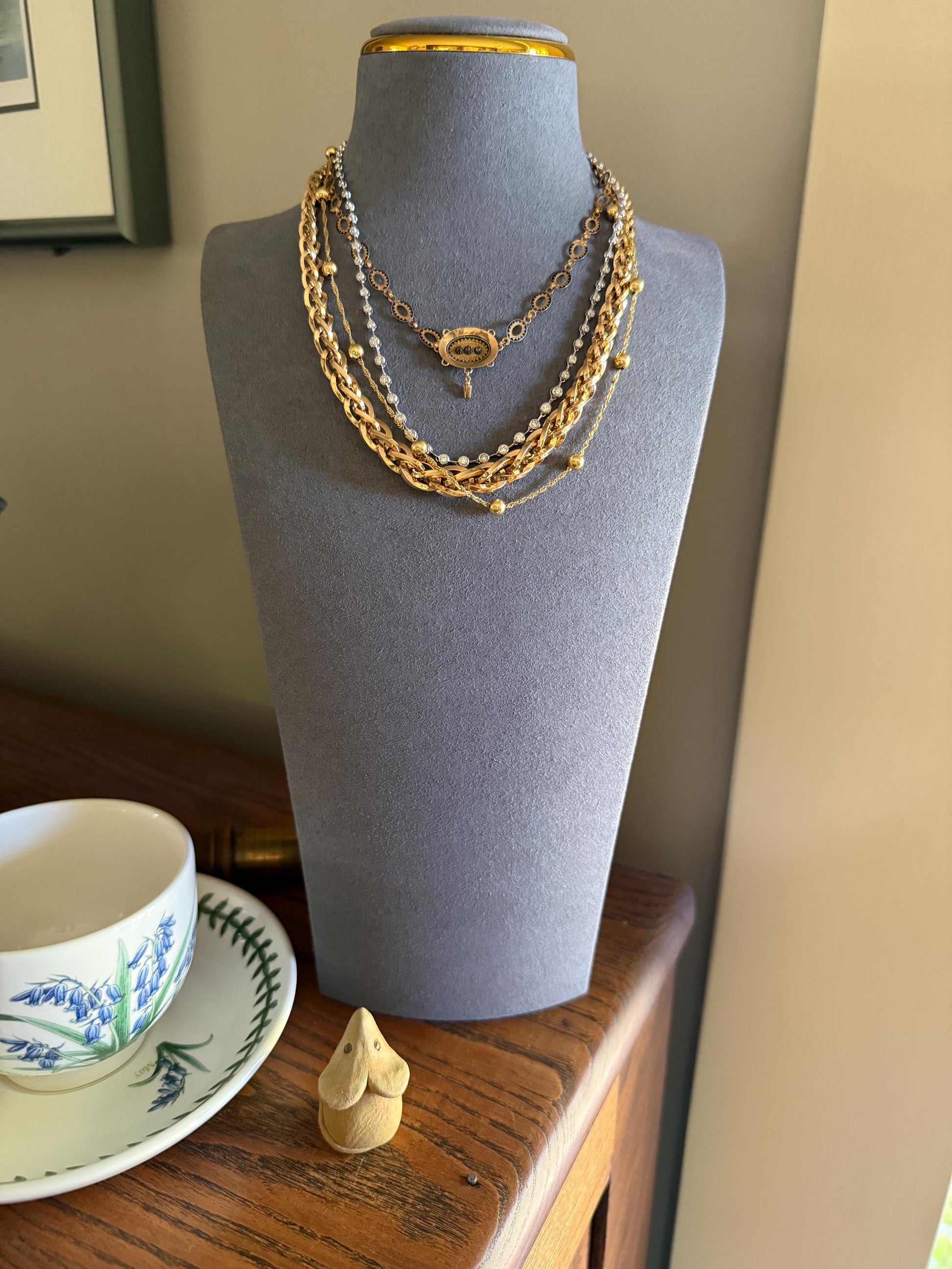 Rare Love Birds Swallow Clasp French Georgian Era 18k Gold Napoleon Bonaparte c1819 Necklace Chain Sunburst Choker Blue Enamel Old Cut Paste