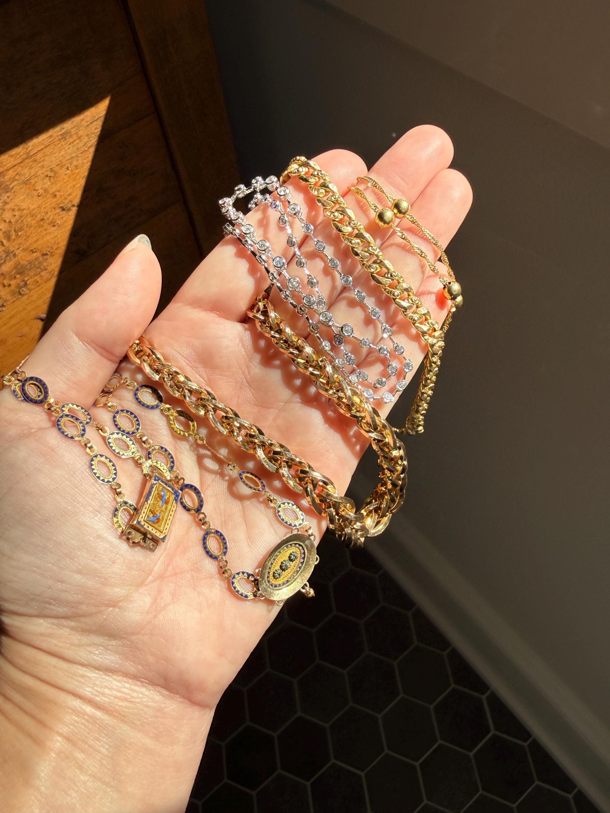 Extra Chunky Older Vintage To Antique Braided 27g 18k Gold Chain French Necklace Graduated Foxtail Box Links 3D Heavy Shimmer