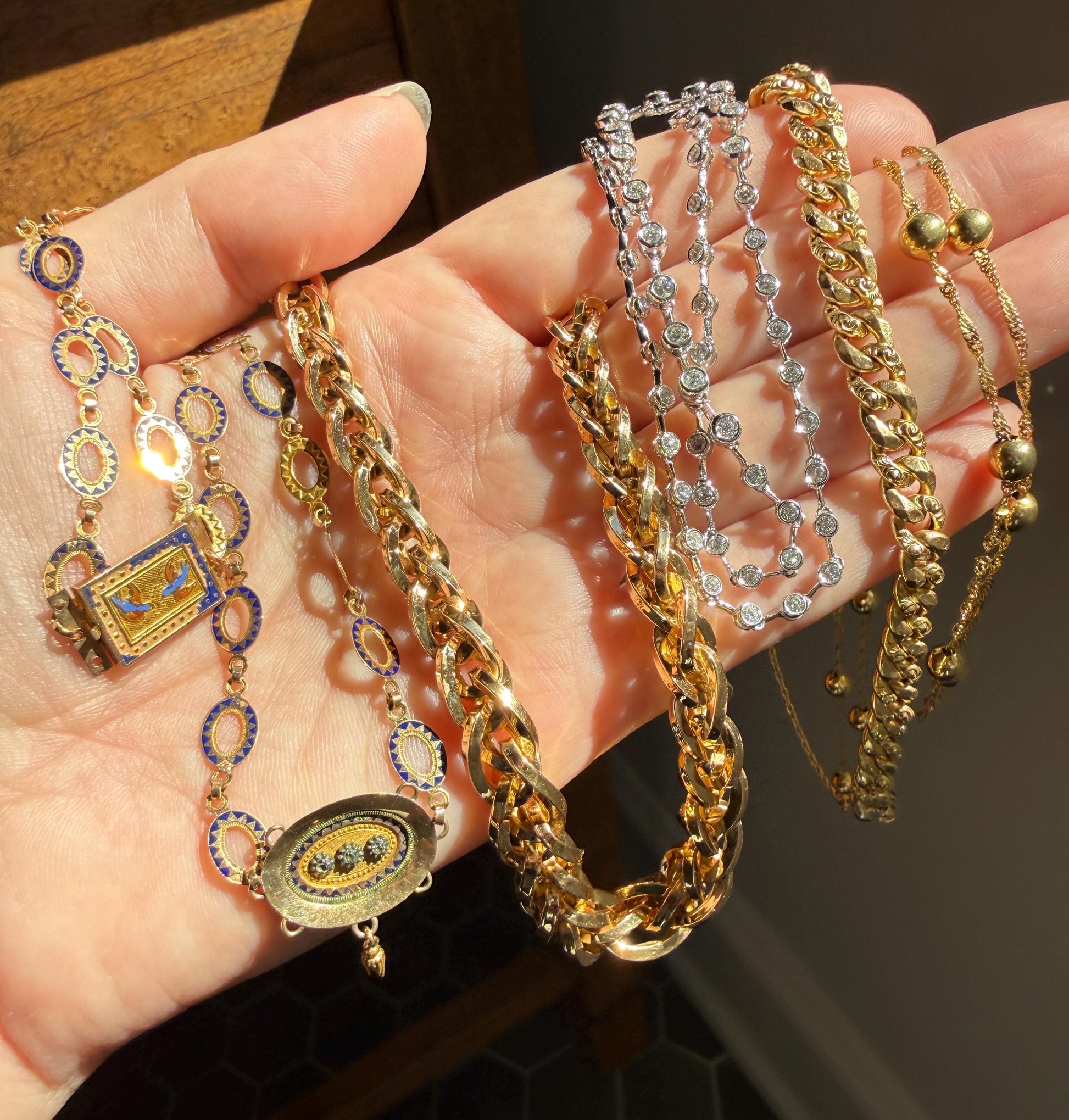 Vintage Braided 18k Gold Chain Necklace with Fixed Gold Ball Pearl Beads 17.5" Minimalist Geometric Layering Pendant Holder Shimmer Gift