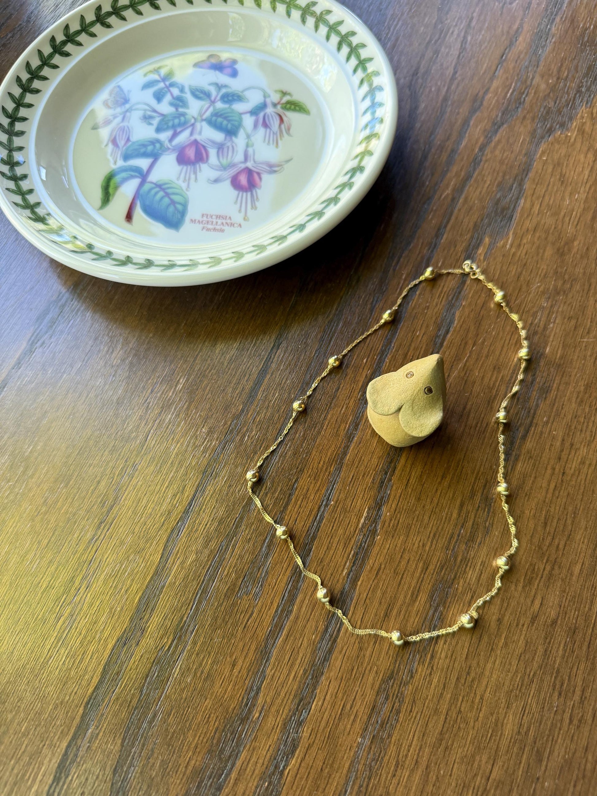 Vintage Braided 18k Gold Chain Necklace with Fixed Gold Ball Pearl Beads 17.5" Minimalist Geometric Layering Pendant Holder Shimmer Gift