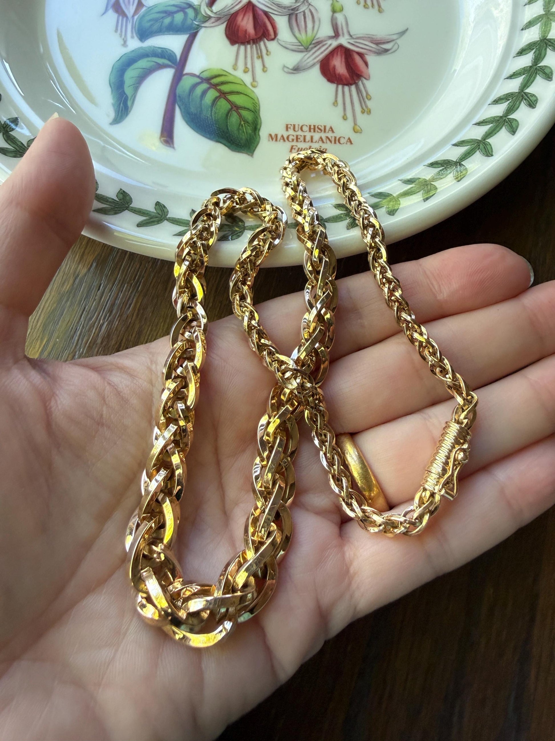 Extra Chunky Older Vintage To Antique Braided 27g 18k Gold Chain French Necklace Graduated Foxtail Box Links 3D Heavy Shimmer
