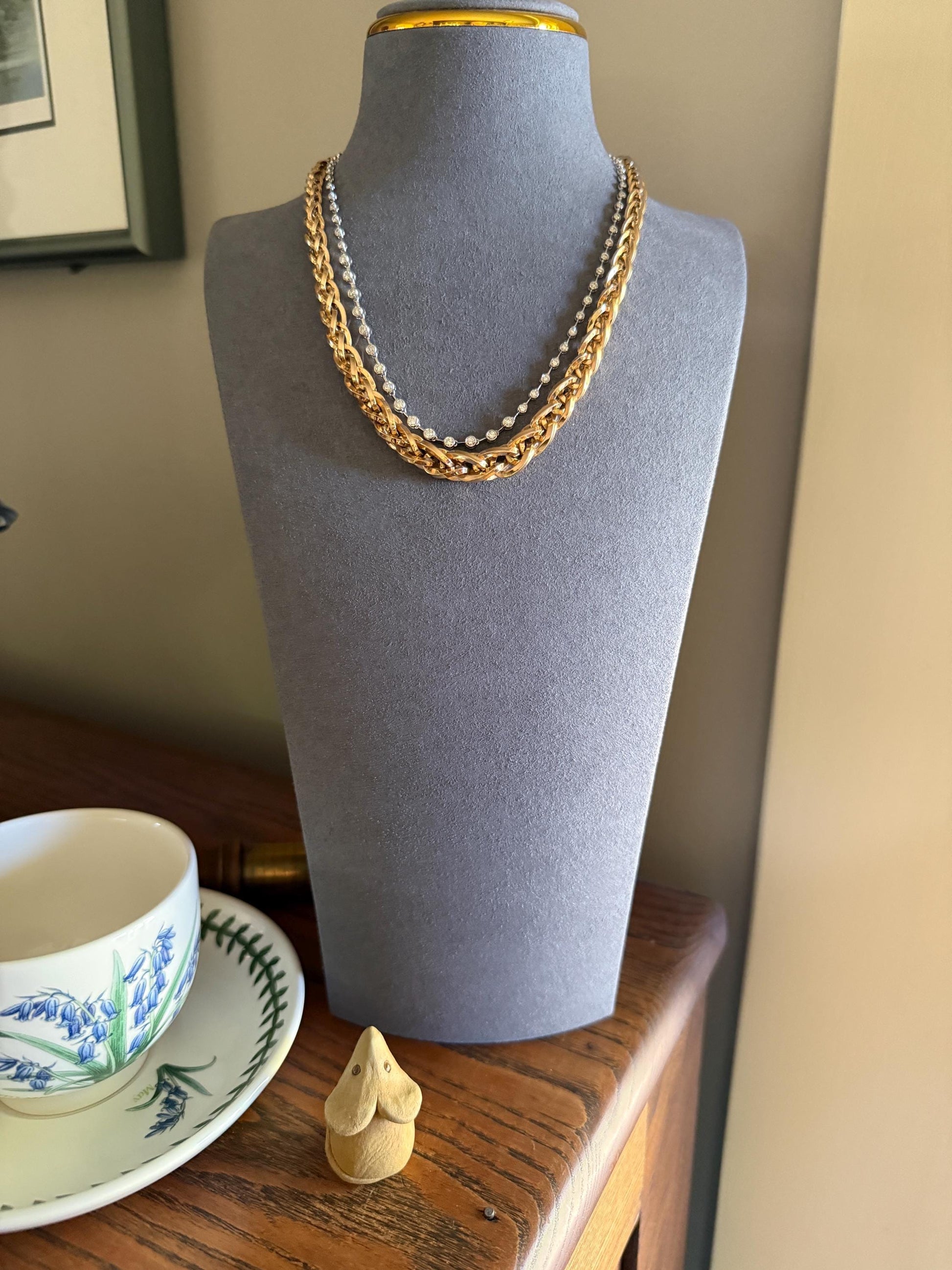 Extra Chunky Older Vintage To Antique Braided 27g 18k Gold Chain French Necklace Graduated Foxtail Box Links 3D Heavy Shimmer