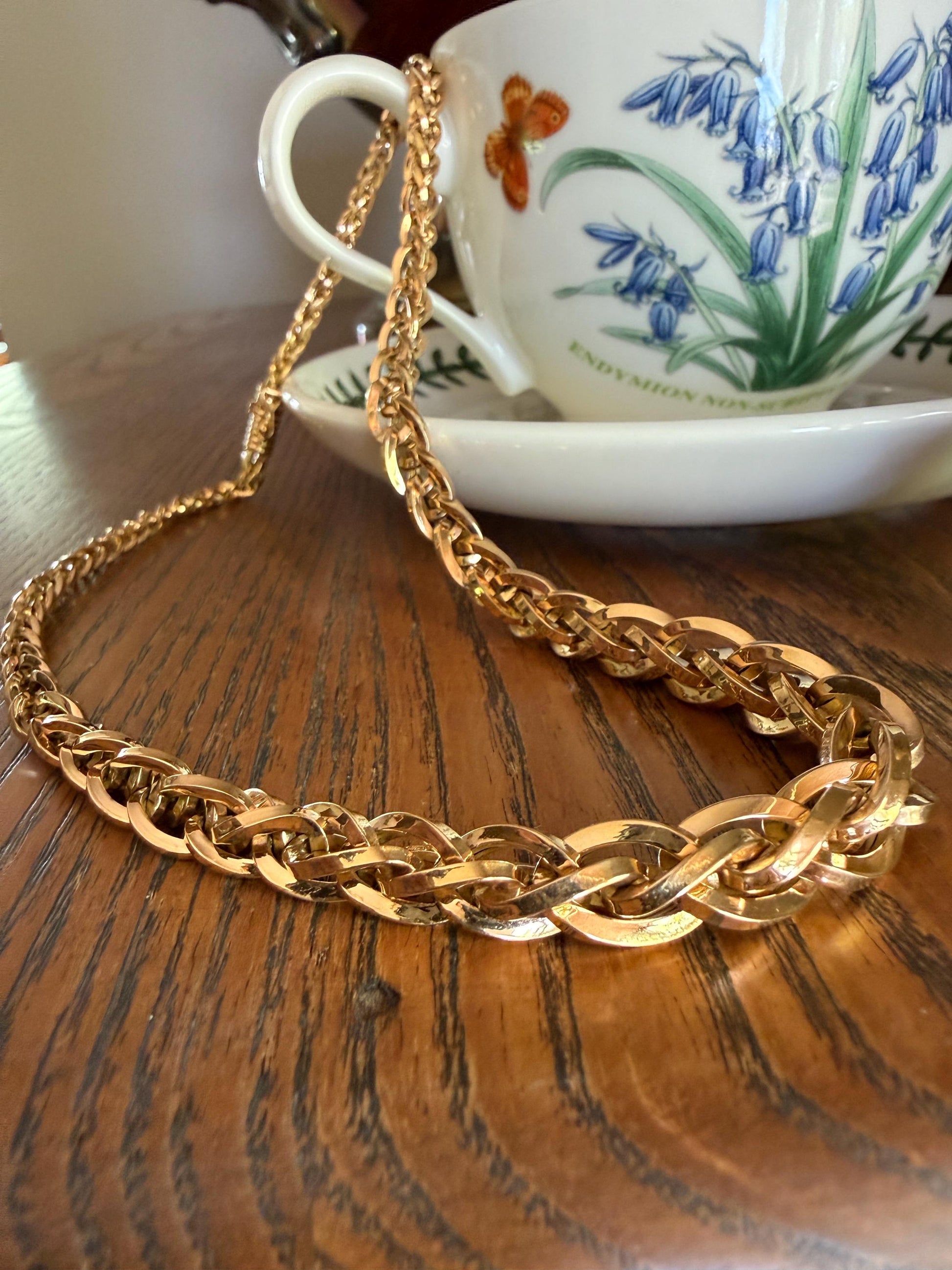 Extra Chunky Older Vintage To Antique Braided 27g 18k Gold Chain French Necklace Graduated Foxtail Box Links 3D Heavy Shimmer