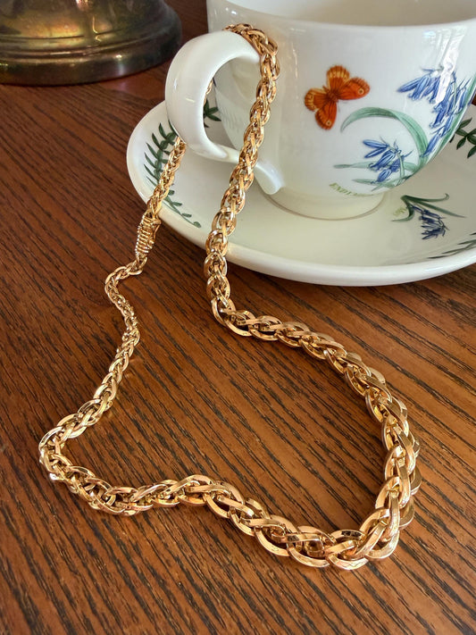 Extra Chunky Older Vintage To Antique Braided 27g 18k Gold Chain French Necklace Graduated Foxtail Box Links 3D Heavy Shimmer