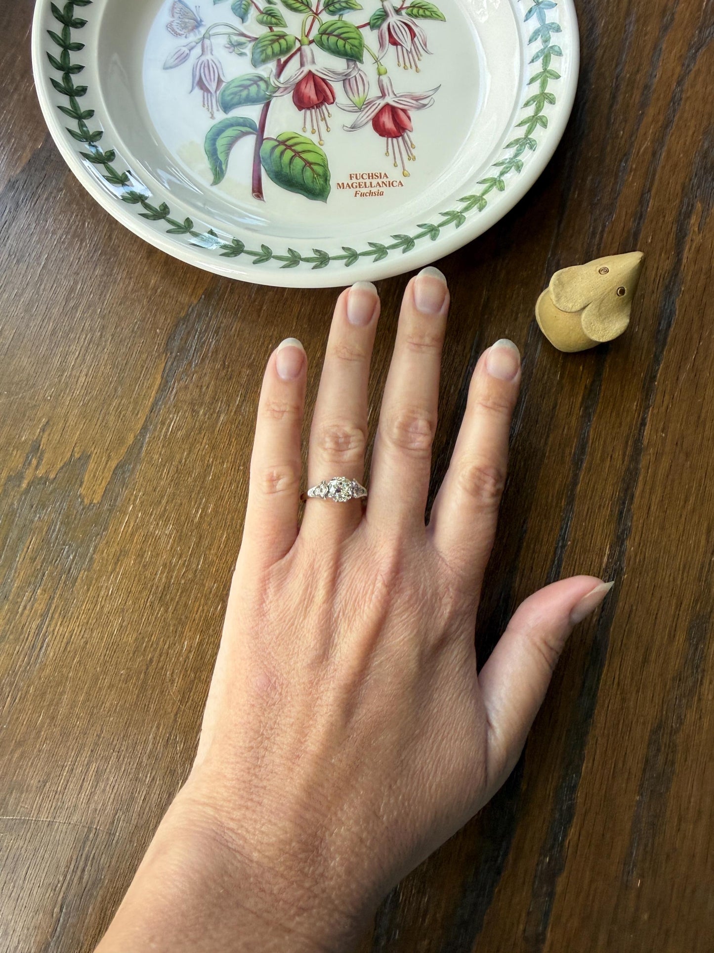 Chunky Antique 1.2 Carat Old Mine Cushion Cut DIAMOND Solitaire with Accents TULIP Floral Shoulders 18k Gold Platinum Engagement