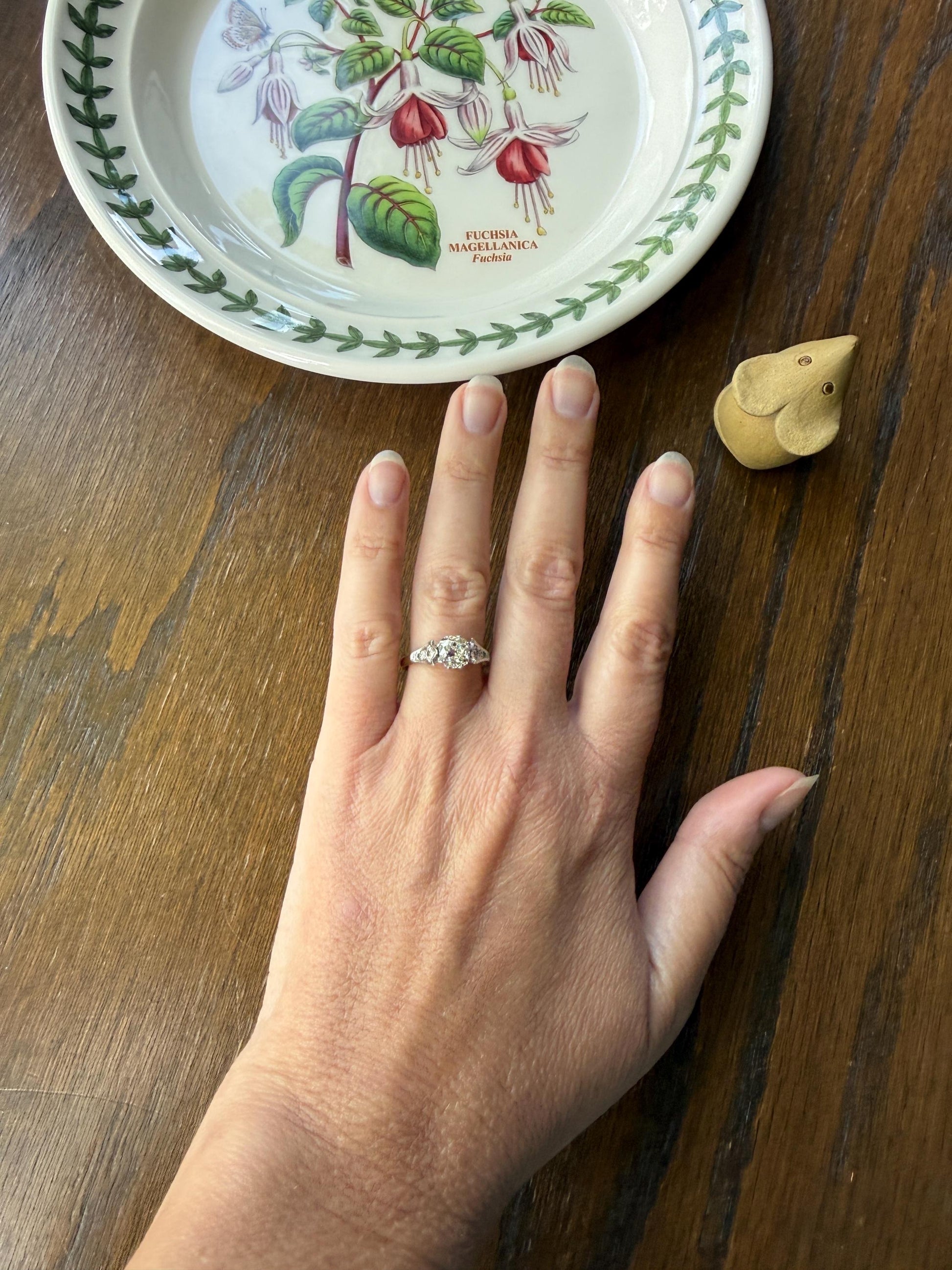 Chunky Antique 1.2 Carat Old Mine Cushion Cut DIAMOND Solitaire with Accents TULIP Floral Shoulders 18k Gold Platinum Engagement