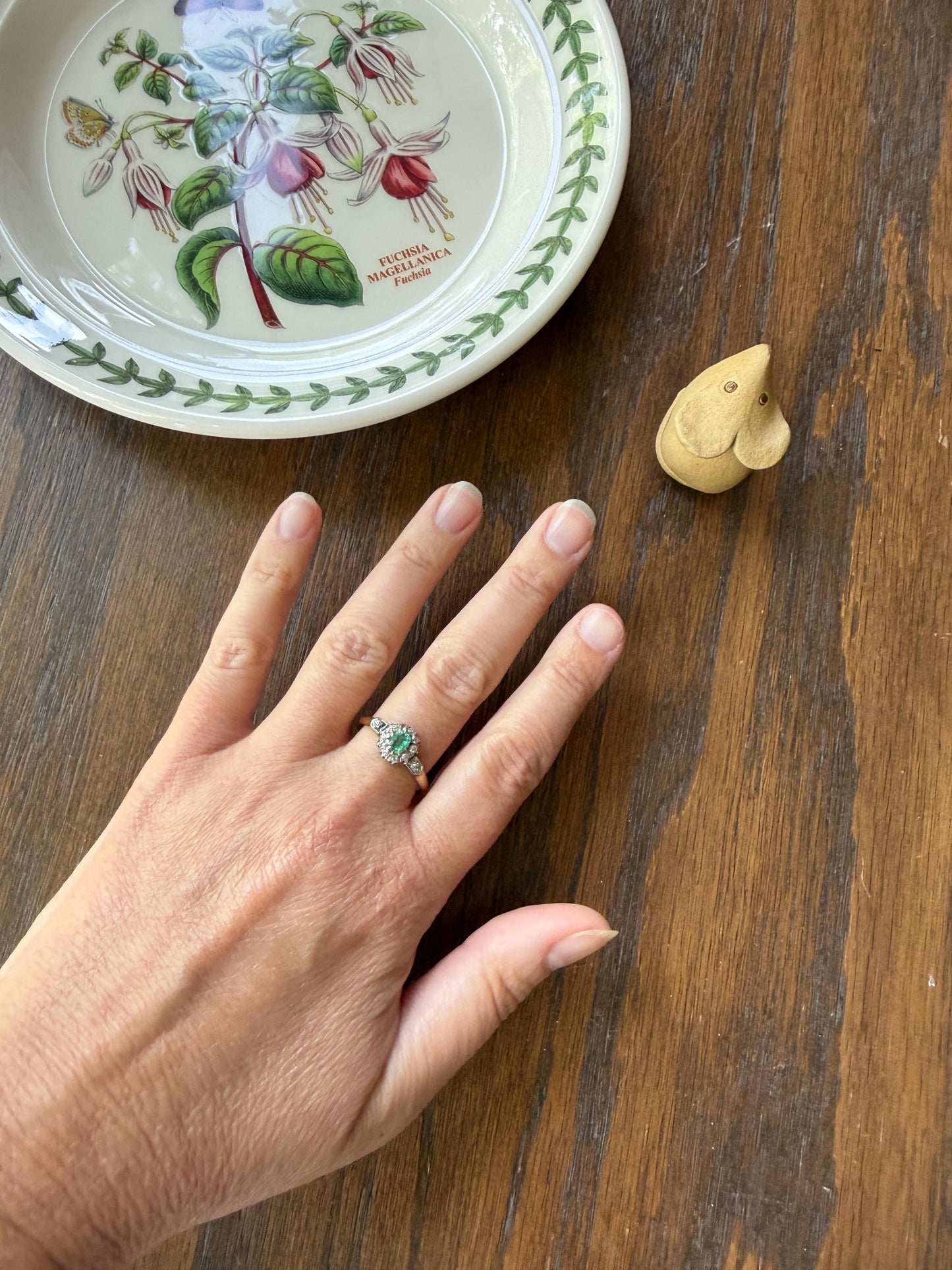 Emerald Old Mine Cut Diamond ANTIQUE Halo Ring 18k Gold Platinum Stacker