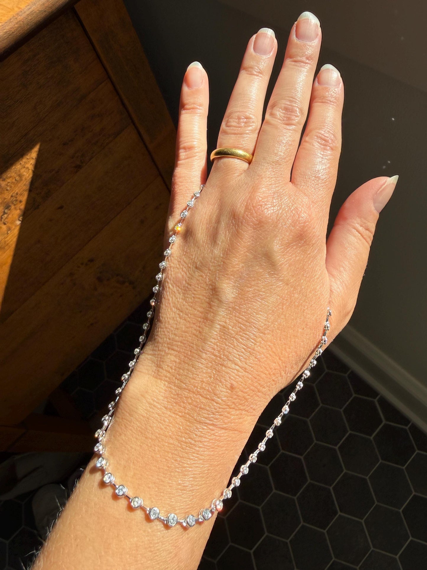 Vintage 73 Bezel Set 3.6 Carats Diamond Riviera Eternity Tennis Chain 18k White Gold Necklace French 16" Minimalist Geometric Layering VTG