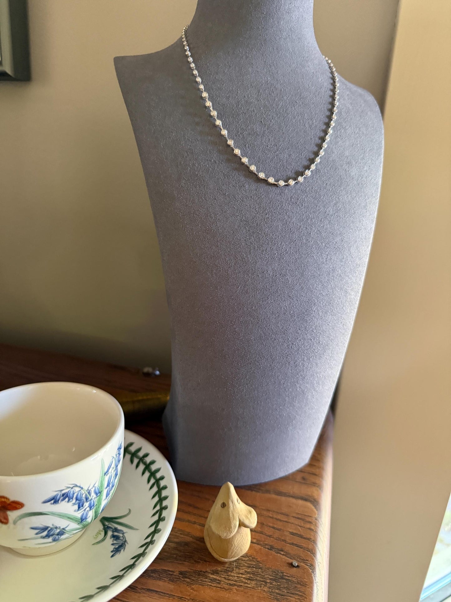 Vintage 73 Bezel Set 3.6 Carats Diamond Riviera Eternity Tennis Chain 18k White Gold Necklace French 16" Minimalist Geometric Layering VTG