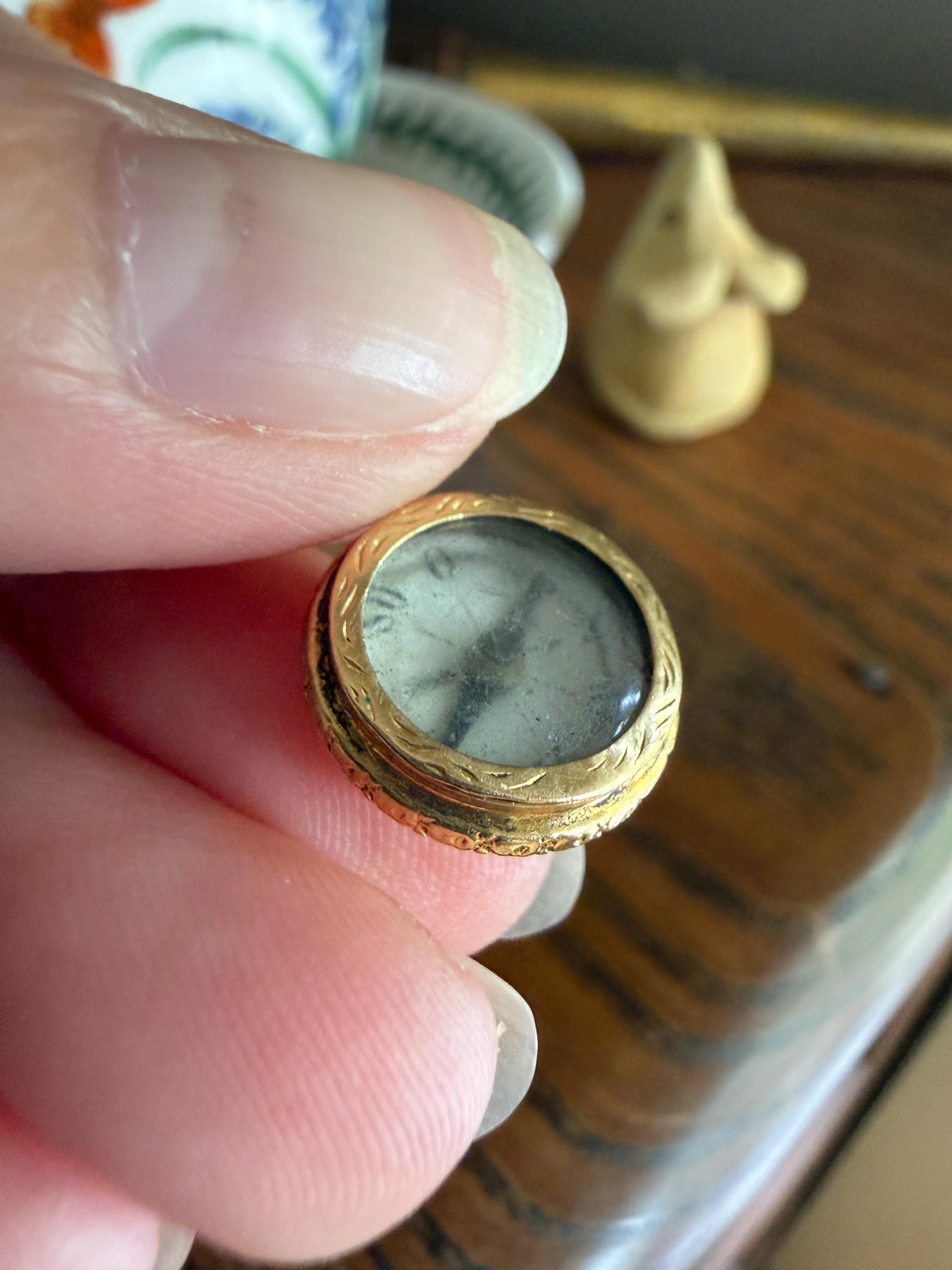 COMPASS French Antique 18k Gold Pendant Reversible Chubby Victorian Fob to Help you Find Your Way : ) Floral Embossed Rim