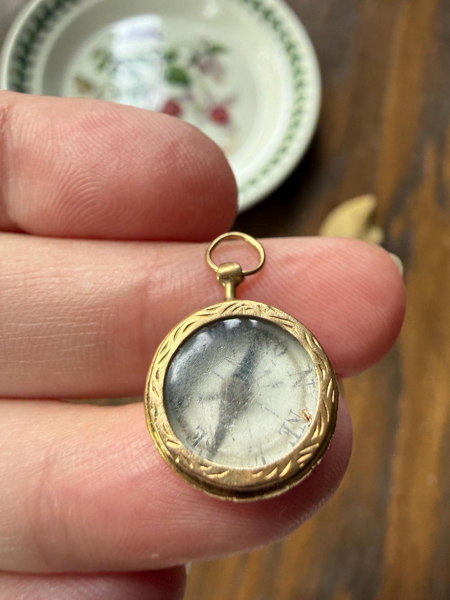 COMPASS French Antique 18k Gold Pendant Reversible Chubby Victorian Fob to Help you Find Your Way : ) Floral Embossed Rim