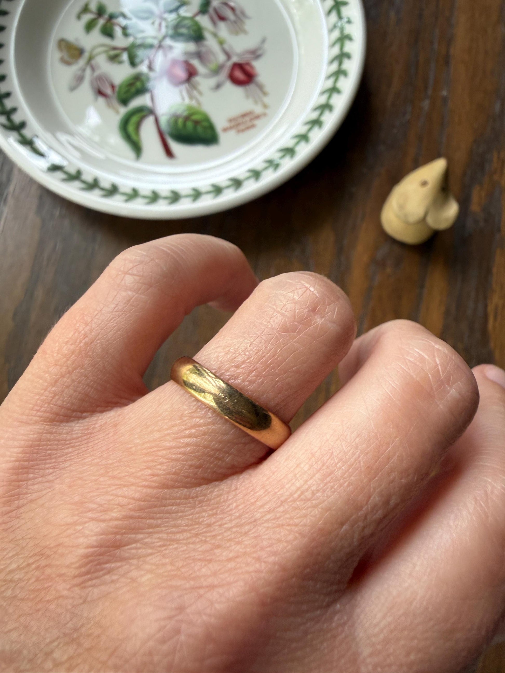 DATED Engraved 1918 July 22 French Antique Wedding Band Solid 18k Gold Unisex Ring Stacker