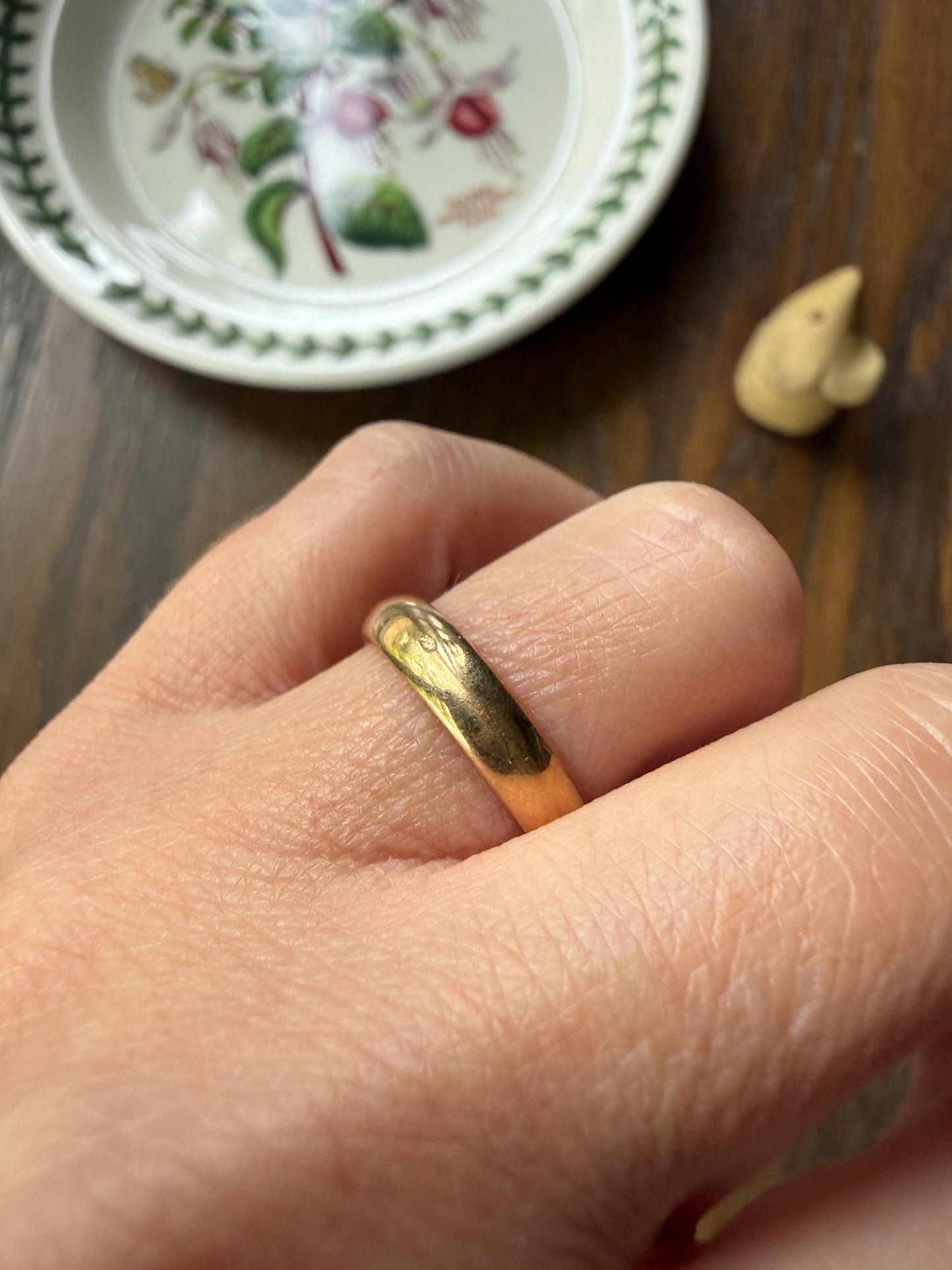 DATED Engraved 1918 July 22 French Antique Wedding Band Solid 18k Gold Unisex Ring Stacker