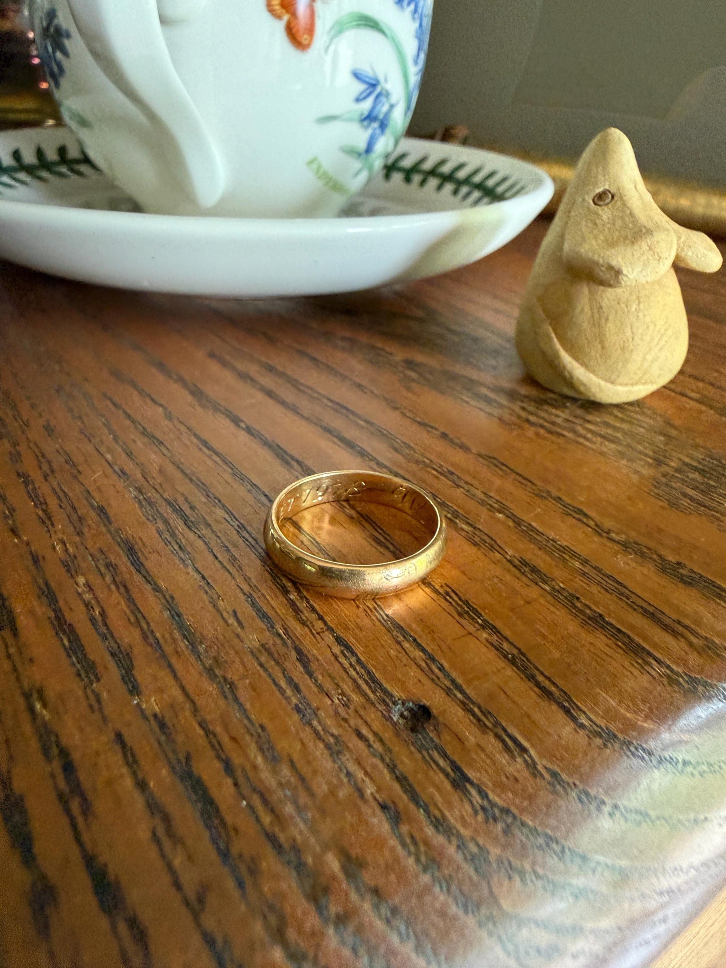 DATED Engraved 1918 July 22 French Antique Wedding Band Solid 18k Gold Unisex Ring Stacker