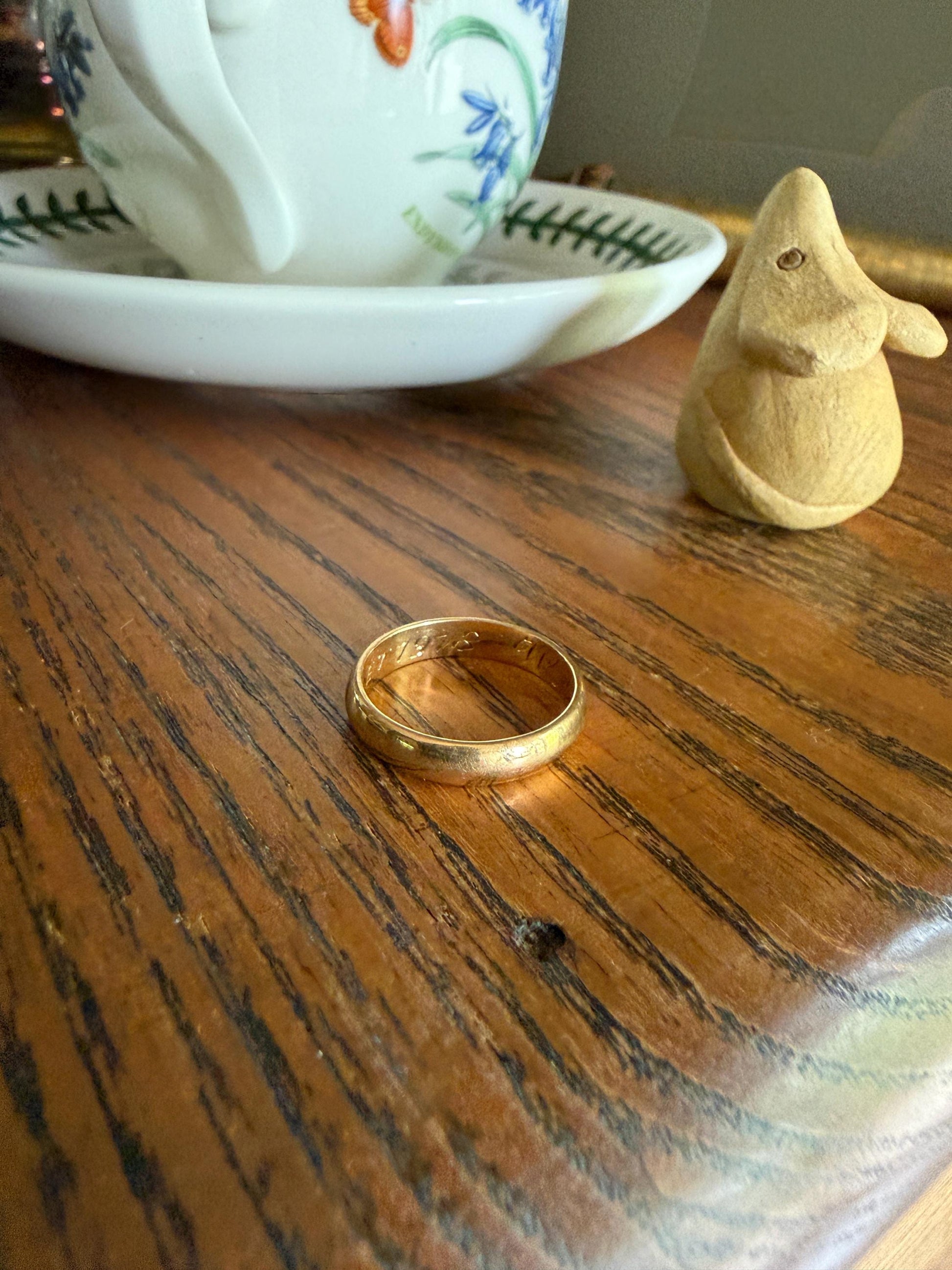 DATED Engraved 1918 July 22 French Antique Wedding Band Solid 18k Gold Unisex Ring Stacker