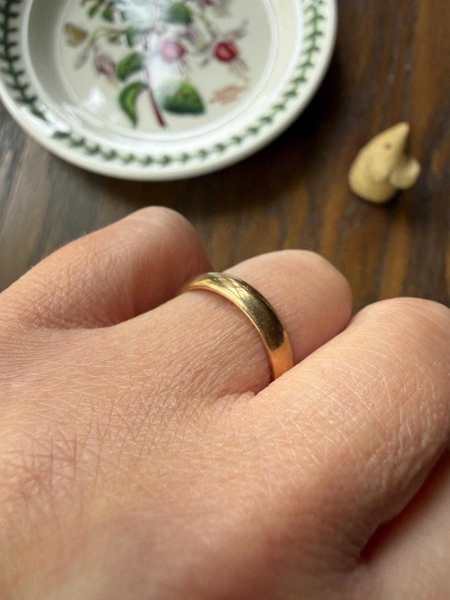 DATED Engraved 1918 July 22 French Antique Wedding Band Solid 18k Gold Unisex Ring Stacker