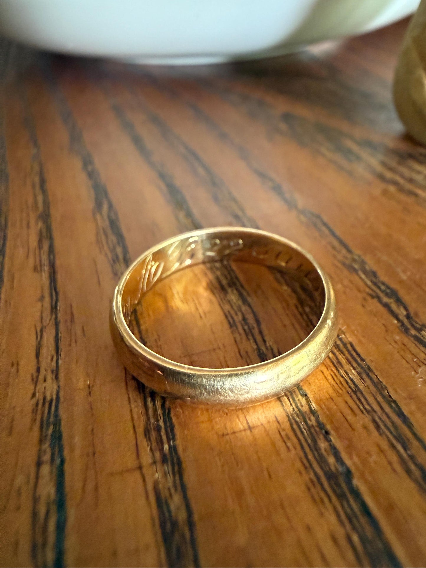 DATED Engraved 1918 July 22 French Antique Wedding Band Solid 18k Gold Unisex Ring Stacker