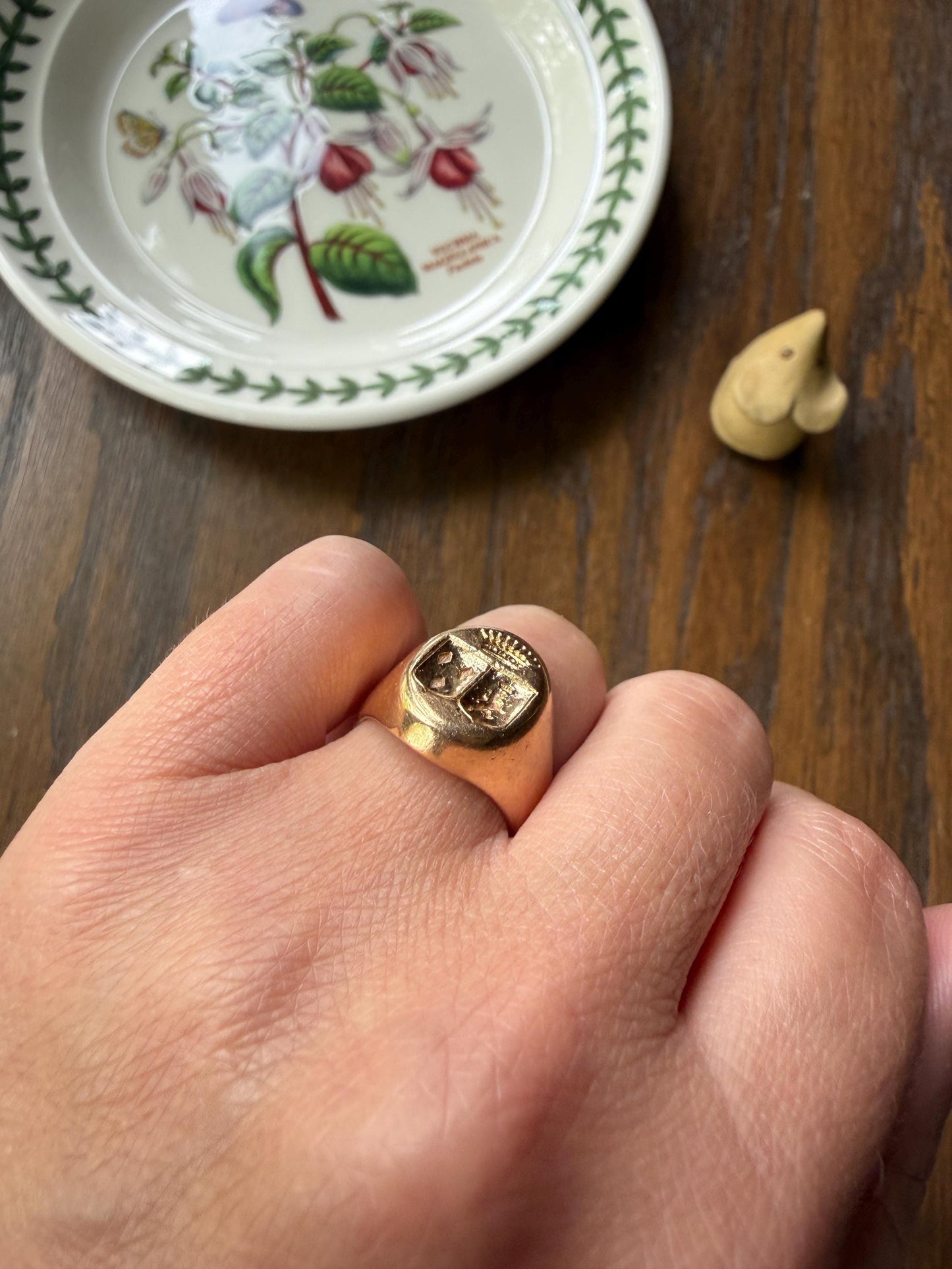 HEAVY 13g 18k Gold Count's CROWN French Nobility Antique SIGNET Ring Diamonds on Shield Lion Rampant Crest Chunky Band Coat of Arms Unisex