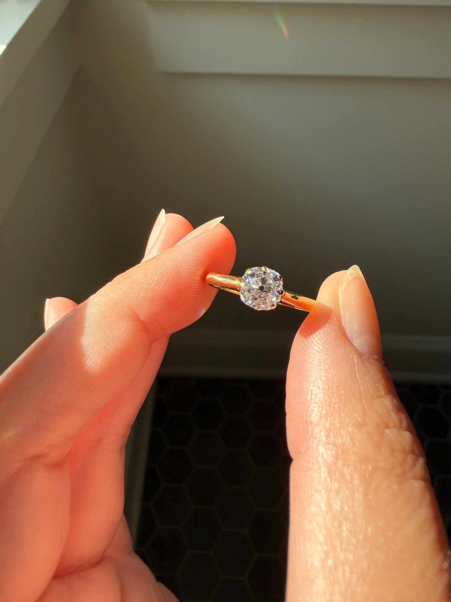 Antique c1916 Natural .78 Carat Old Mine Cut Diamond Solitaire 18k Gold Edwardian Engagement Ring Stacker