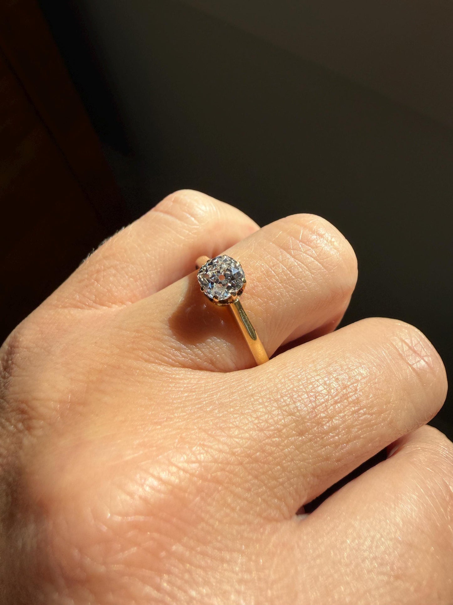 Antique c1916 Natural .78 Carat Old Mine Cut Diamond Solitaire 18k Gold Edwardian Engagement Ring Stacker