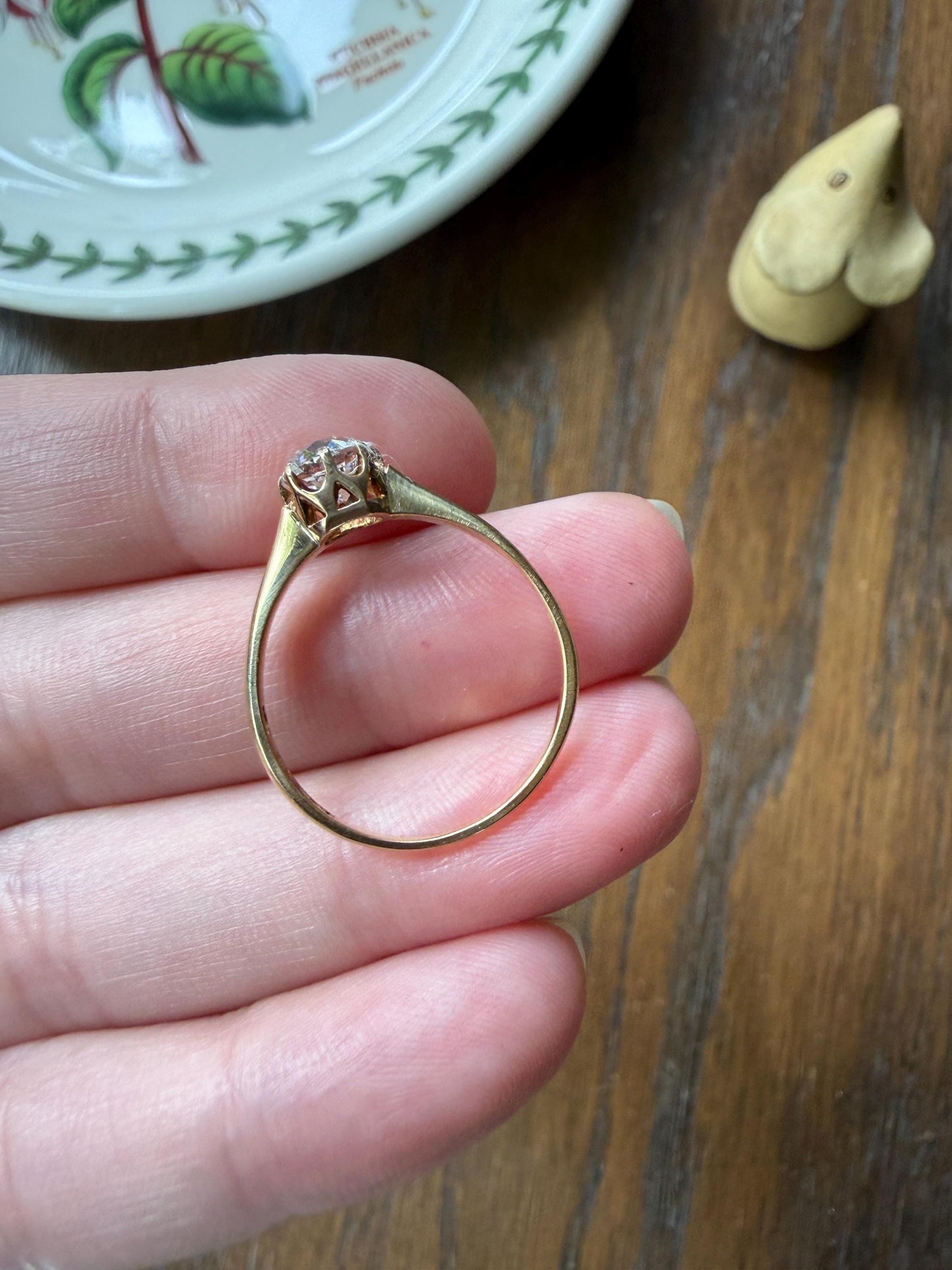 Antique c1916 Natural .78 Carat Old Mine Cut Diamond Solitaire 18k Gold Edwardian Engagement Ring Stacker