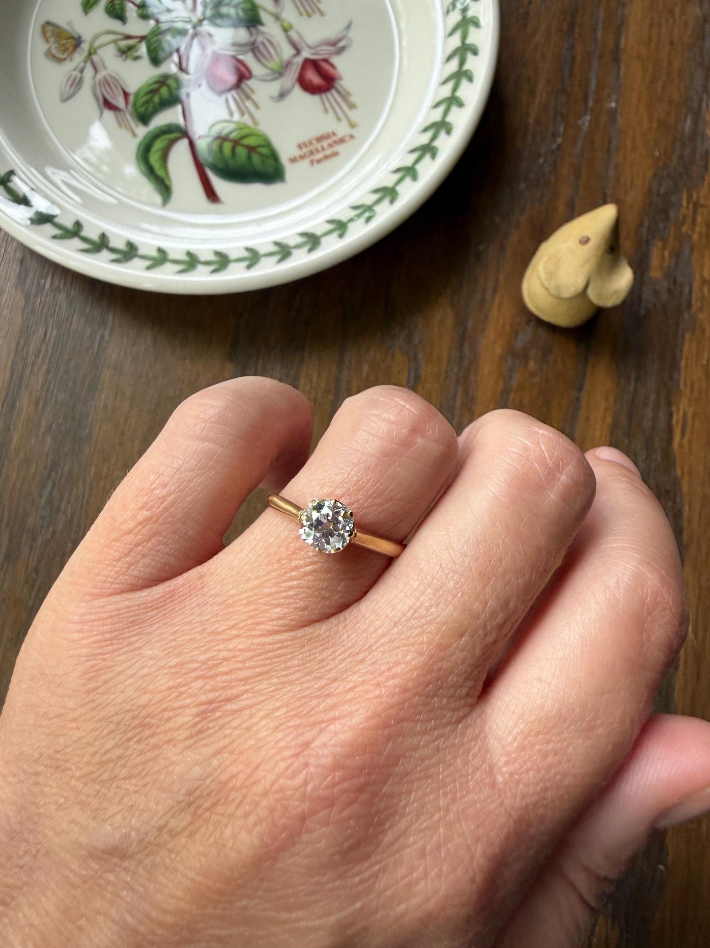 Antique c1916 Natural .78 Carat Old Mine Cut Diamond Solitaire 18k Gold Edwardian Engagement Ring Stacker