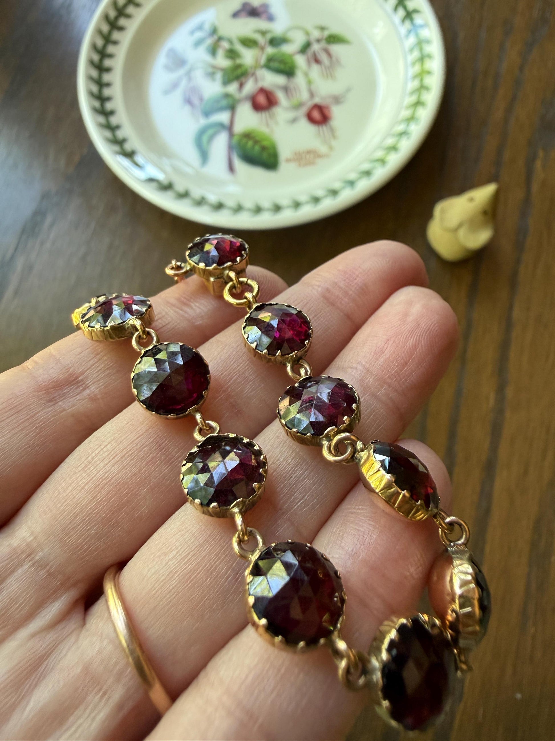 Antique French Perpignan GARNET Rose Cut Riviere Eternity Tennis Bracelet 18k Gold Victorian Bezel Set Almandine Glowing Raspberry