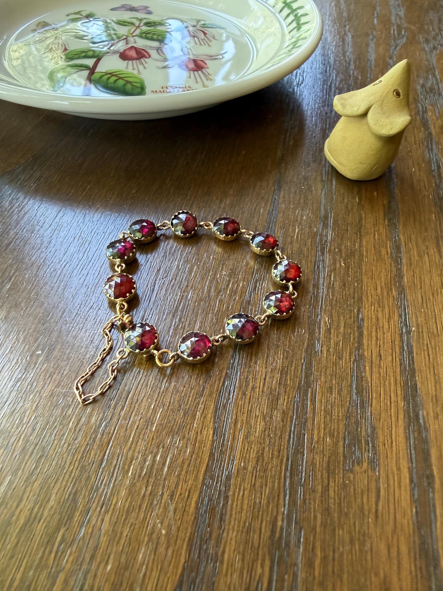 Antique French Perpignan GARNET Rose Cut Riviere Eternity Tennis Bracelet 18k Gold Victorian Bezel Set Almandine Glowing Raspberry