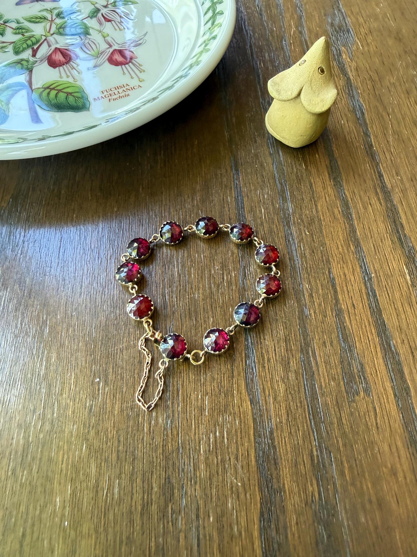 Antique French Perpignan GARNET Rose Cut Riviere Eternity Tennis Bracelet 18k Gold Victorian Bezel Set Almandine Glowing Raspberry