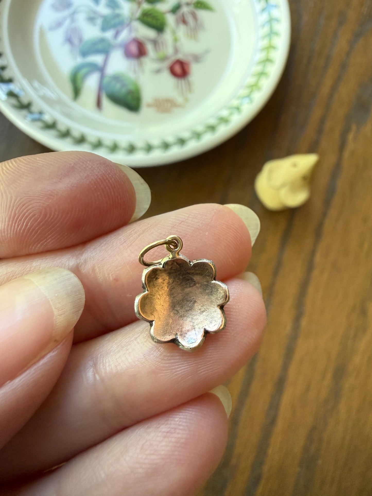Georgian Daisy Cluster Pendant Rose Cut DIAMOND Antique Victorian 18k Gold Silver Collets 14k Loops Pendant Necklace Bracelet Charm Floral